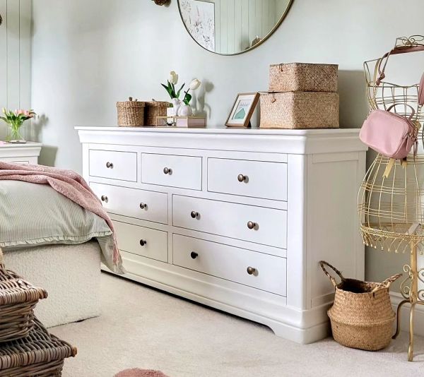 Toulouse White Painted Large 3 Over 4 Chest of Drawers - Free