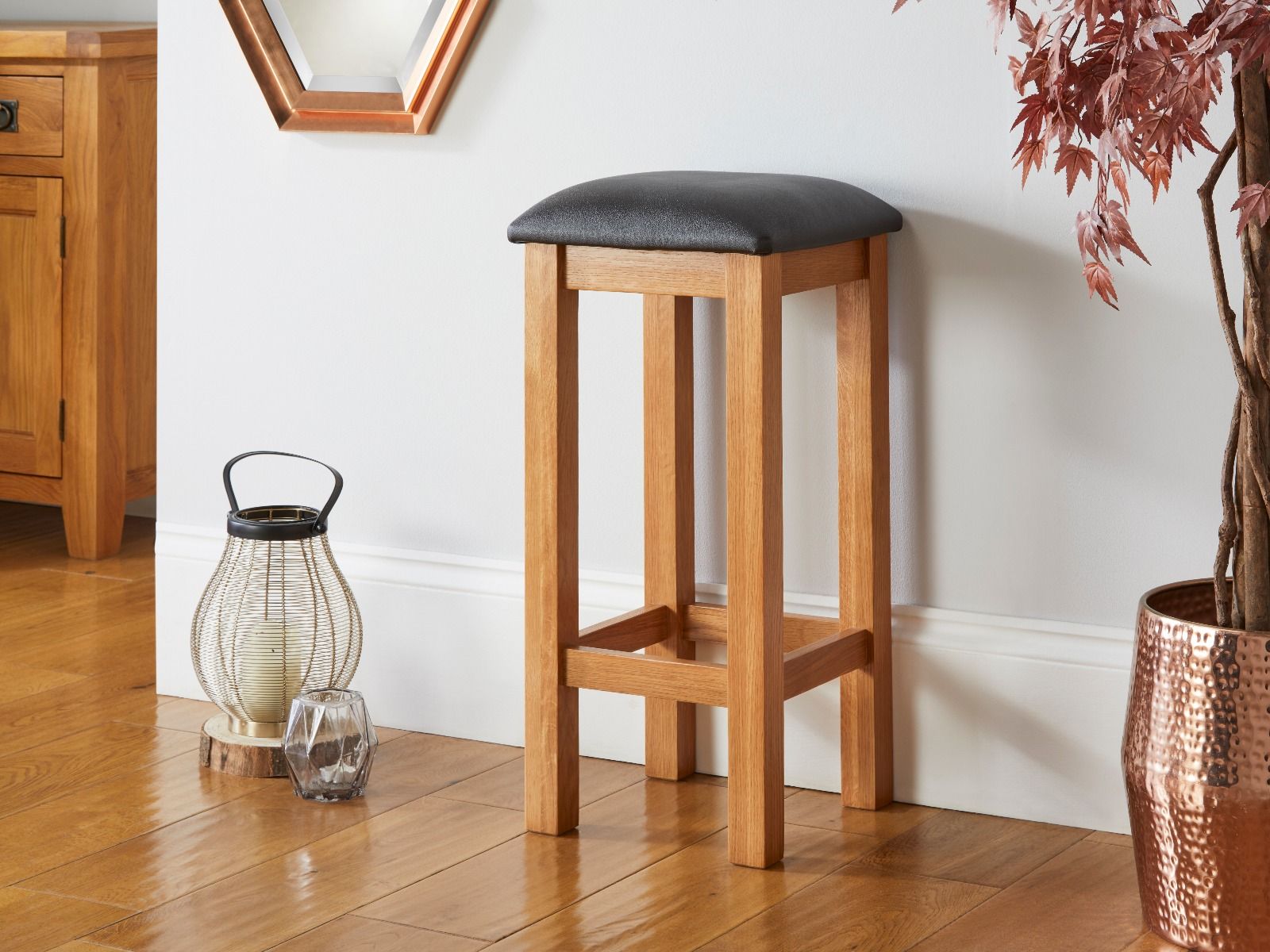 Baltic Solid Oak Brown Leather Kitchen Stool - £20 OFF SUMMER SALE Baltic Solid Oak Brown Leather Kitchen Stool - £20 OFF SUMMER SALE
