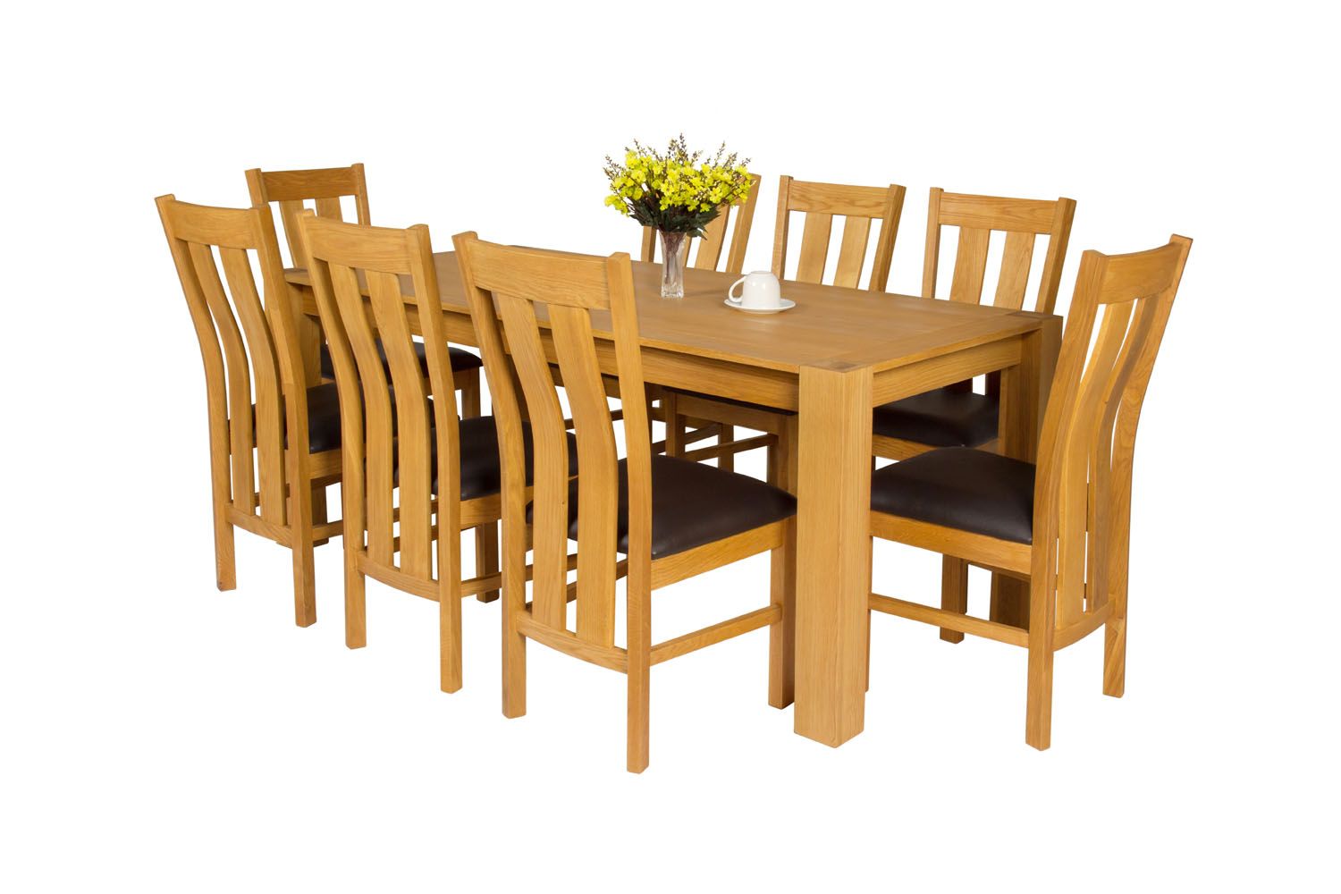 Cambridge 180cm Oak Table 8 Churchill Brown Leather Oak Chair Set Cambridge 180cm Oak Table 8 Churchill Brown Leather Oak Chair Set