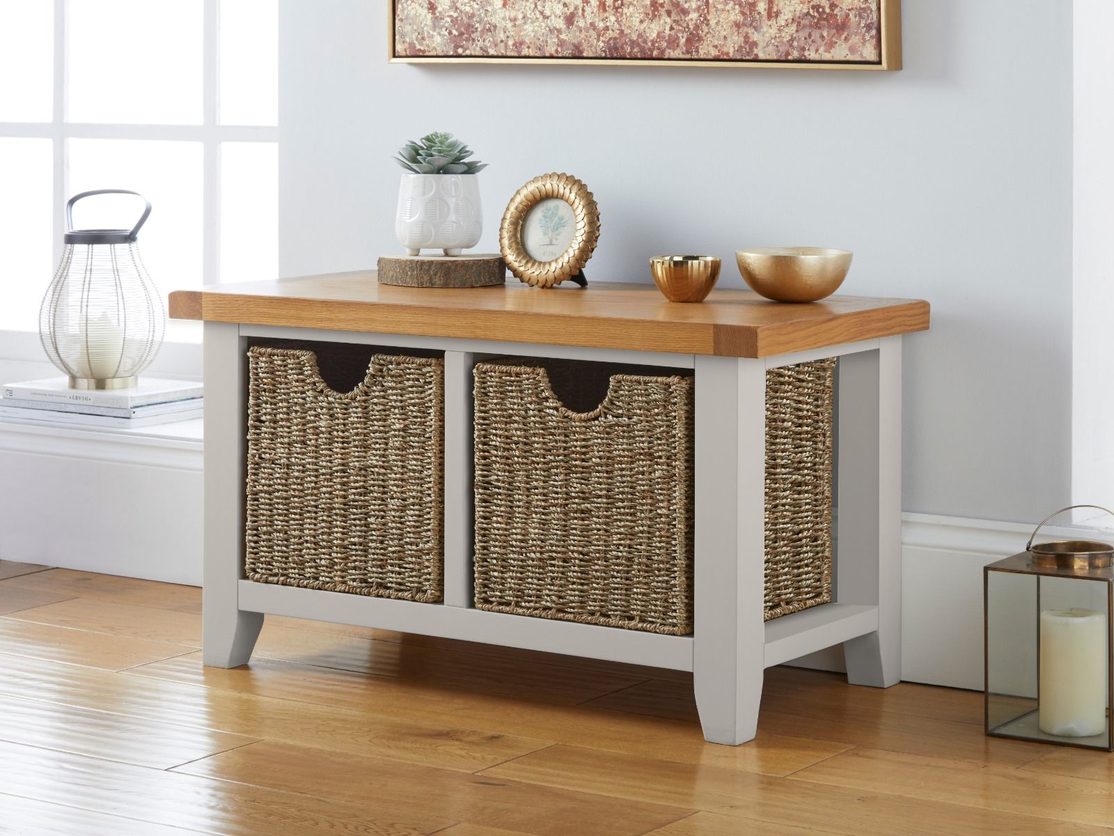 Cheshire Grey Painted Hallway Shoe Bench with 2 Baskets - 20% OFF FLASH SALE Cheshire Grey Painted Hallway Shoe Bench with 2 Baskets - 20% OFF FLASH SALE