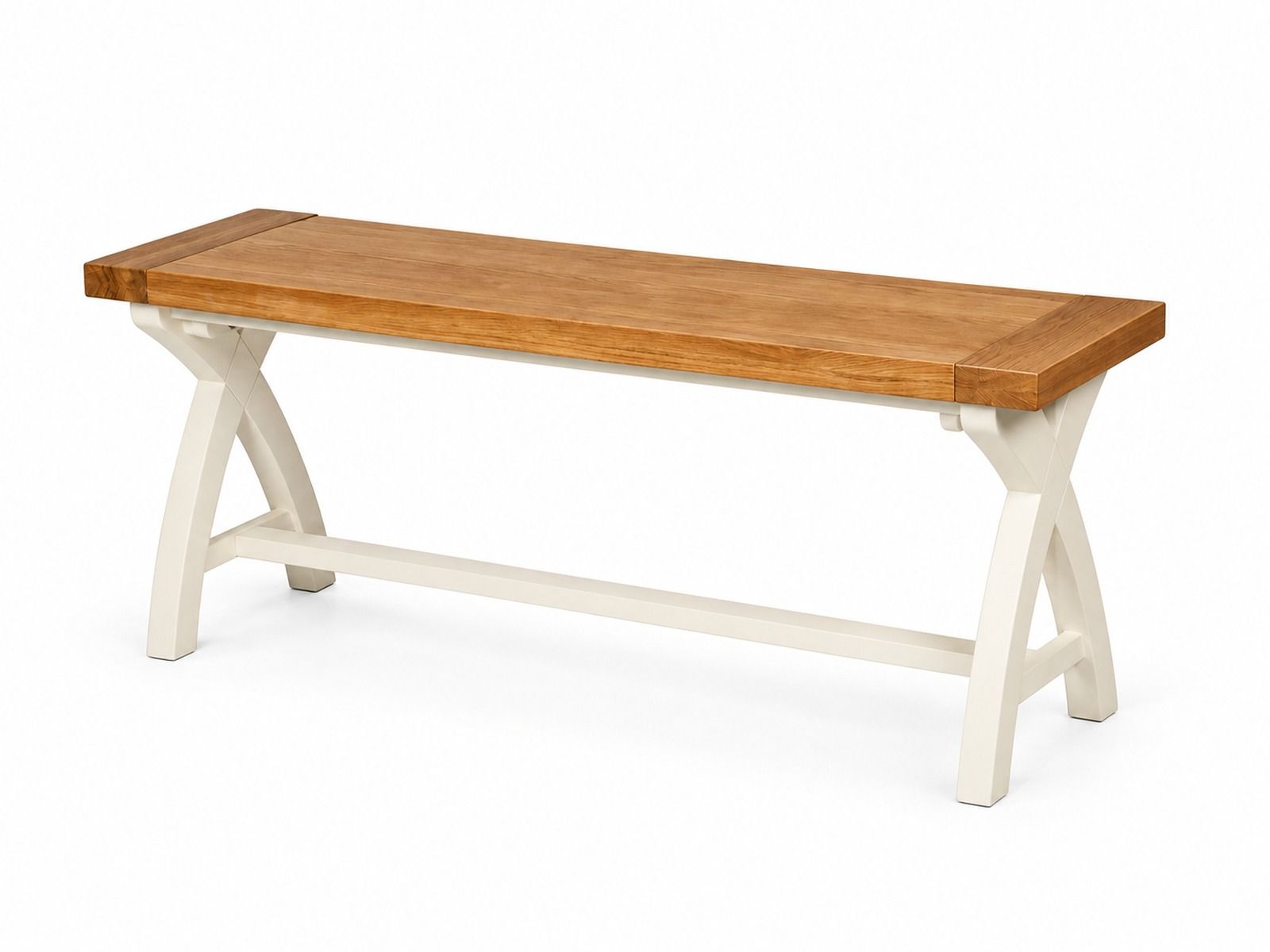 Country Oak 120cm Cream Painted Cross Leg Dining Bench - 10% Off Discount Code SAVE Country Oak 120cm Cream Painted Cross Leg Dining Bench - 10% Off Discount Code SAVE