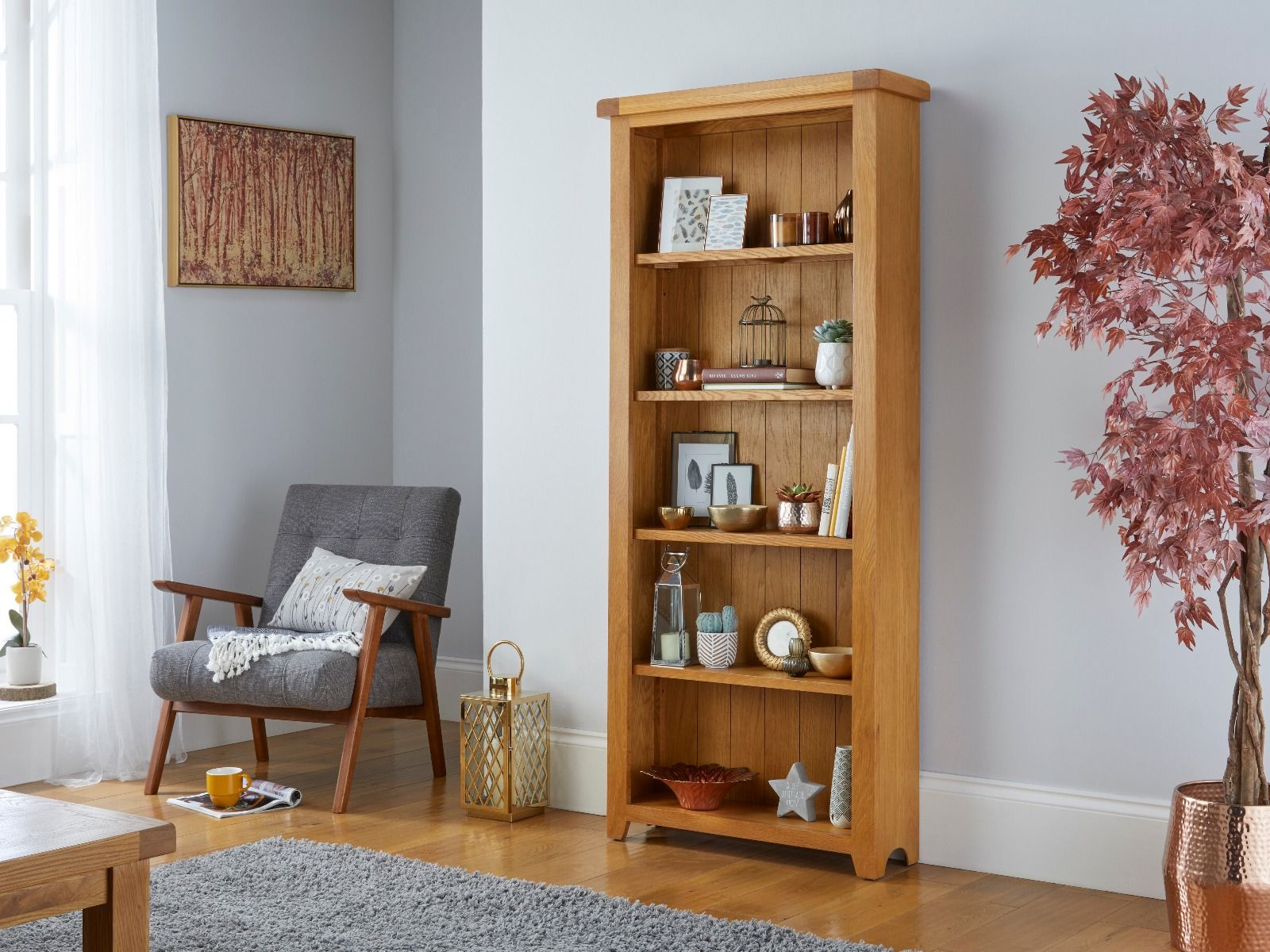 Country Oak Tall Fully Assembled Bookcase with Shelves - 20% Off Discount Code FLASH Country Oak Tall Fully Assembled Bookcase with Shelves - 20% Off Discount Code FLASH