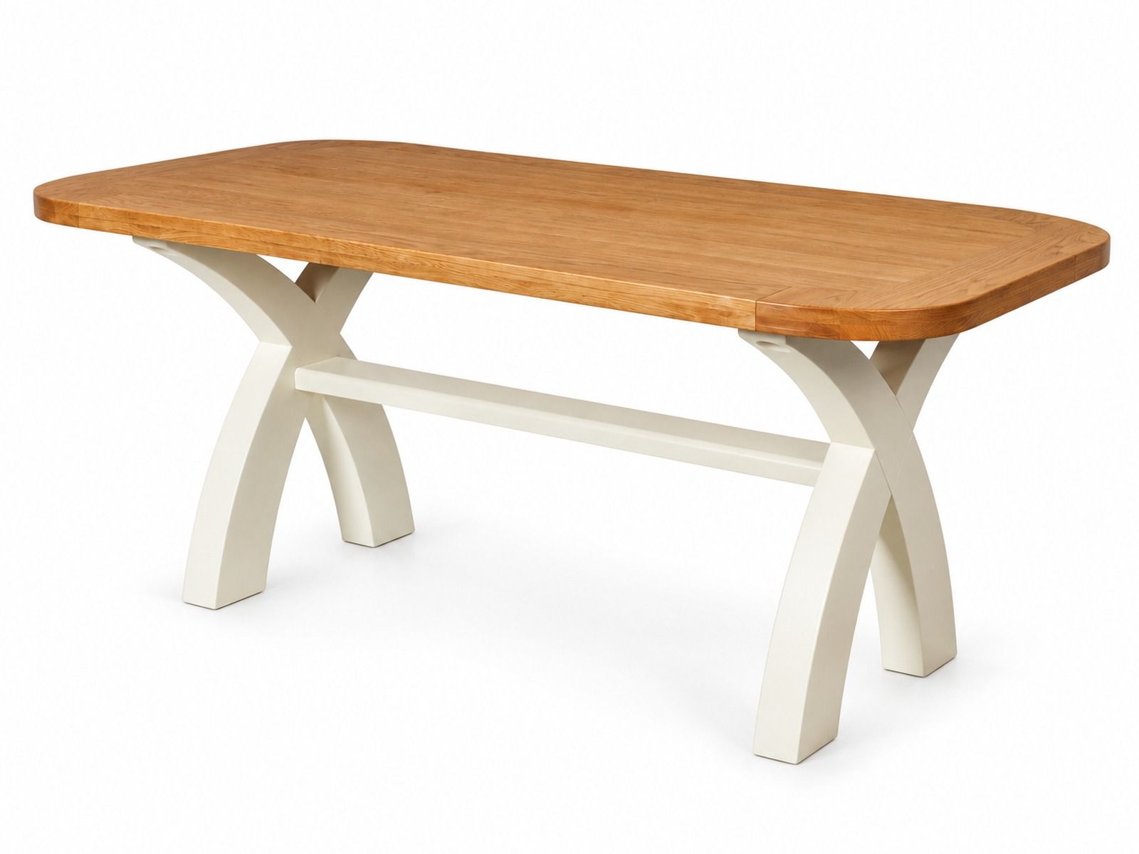 Country Oak 180cm Cream Painted Cross Leg Oak Dining Table With Rounded Corners - 20% Off Discount Code FLASH Country Oak 180cm Cream Painted Cross Leg Oak Dining Table With Rounded Corners - 20% Off Discount Code FLASH