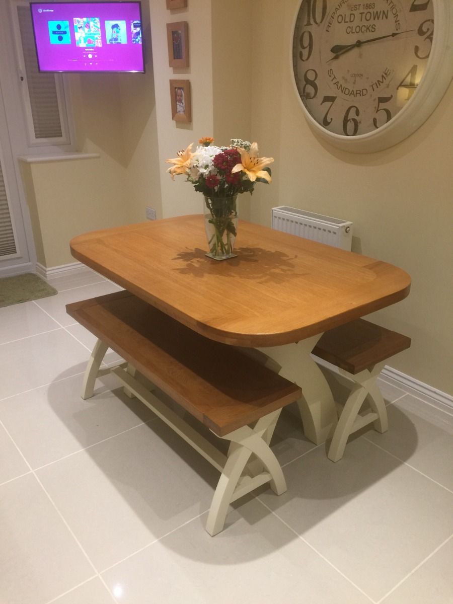 140cm Cream Painted Country Oak Dining Table Oval Corners - £80 OFF SUMMER SALE 140cm Cream Painted Country Oak Dining Table Oval Corners - £80 OFF SUMMER SALE