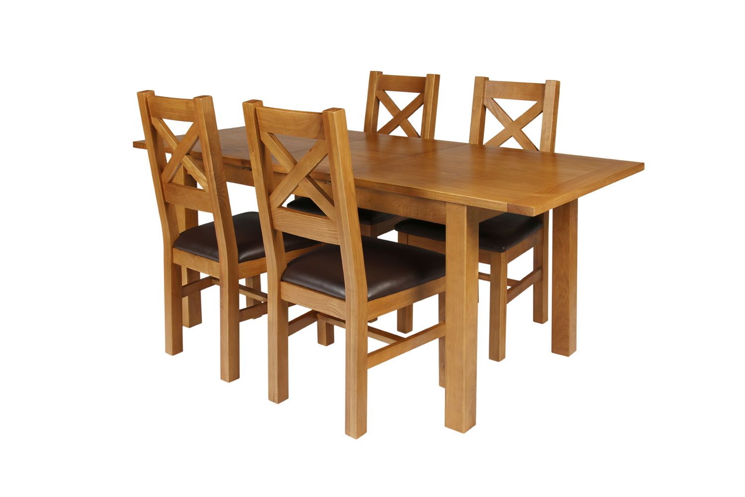 Country Oak 180cm Extending Oak Table and 4 Windermere Brown Leather Seat Chair Set Country Oak 180cm Extending Oak Table and 4 Windermere Brown Leather Seat Chair Set