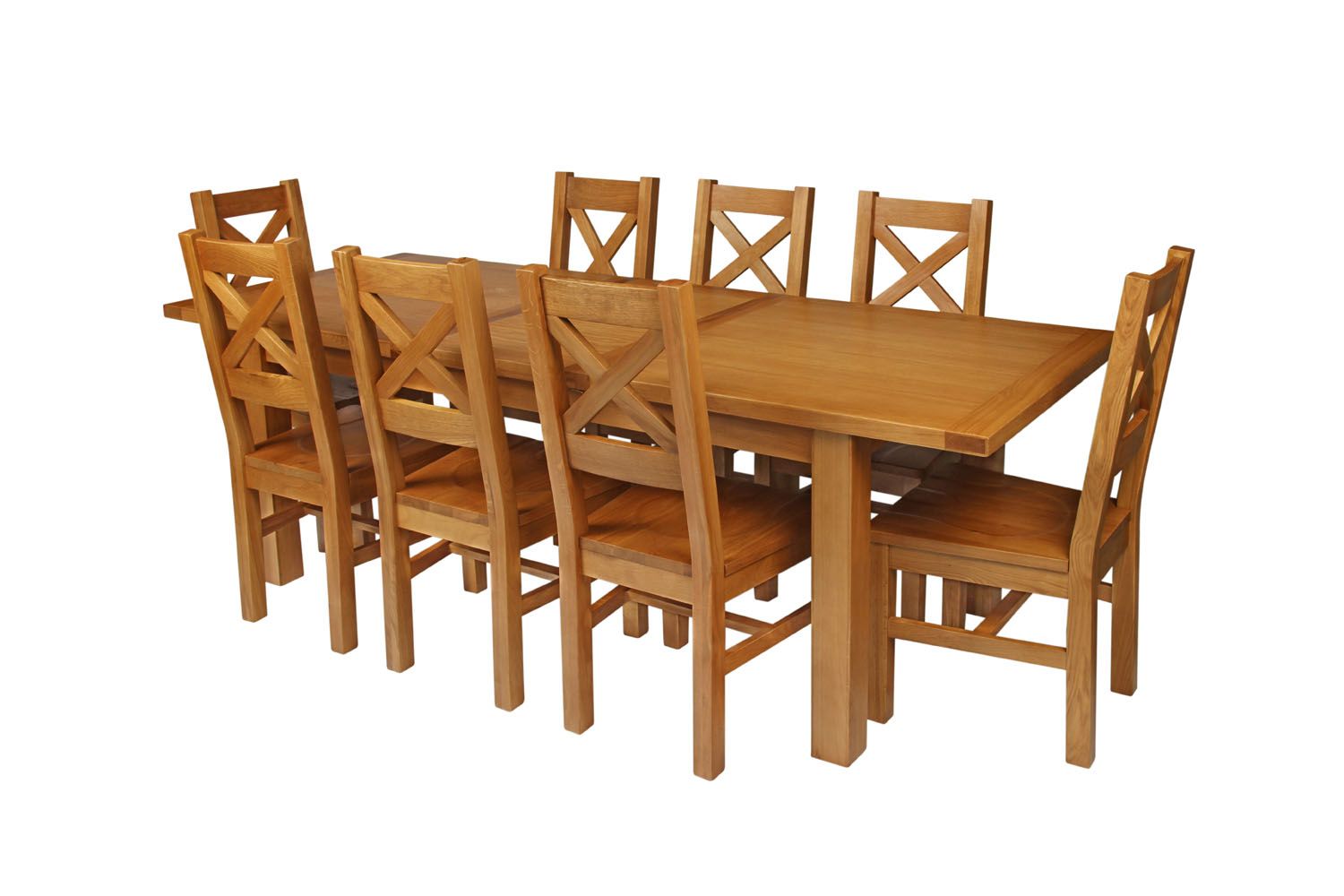 Country Oak 230cm Extending Oak Table and 8 Windermere Timber Seat Chair Set Country Oak 230cm Extending Oak Table and 8 Windermere Timber Seat Chair Set