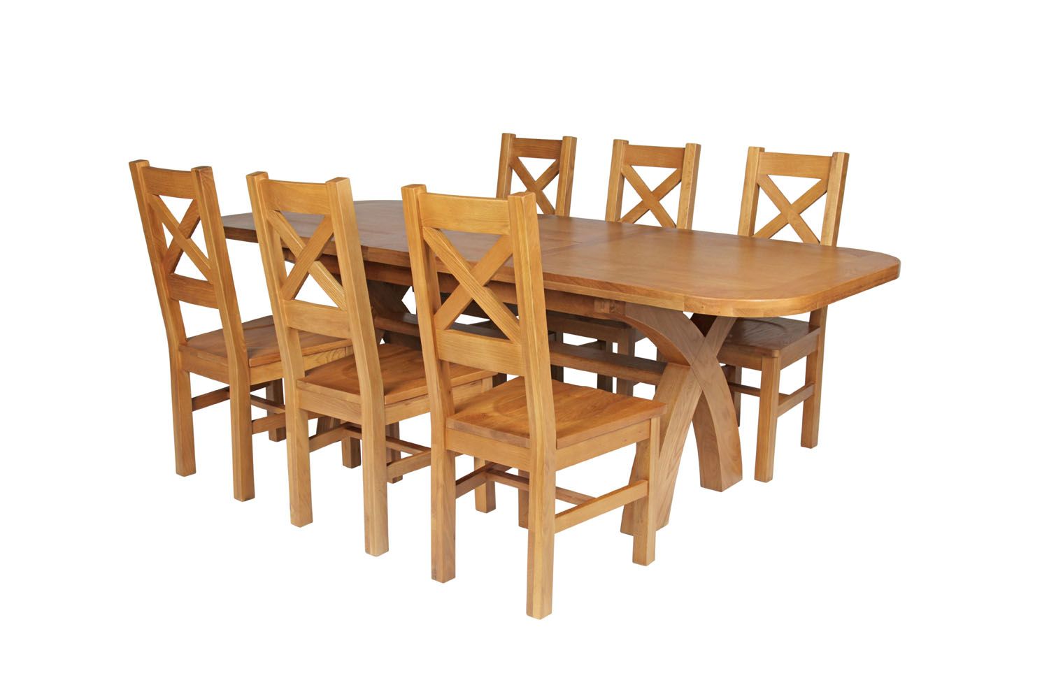 Country Oak 230cm Cross Leg Oval Table and 6 Windermere Timber Seat Chairs Country Oak 230cm Cross Leg Oval Table and 6 Windermere Timber Seat Chairs