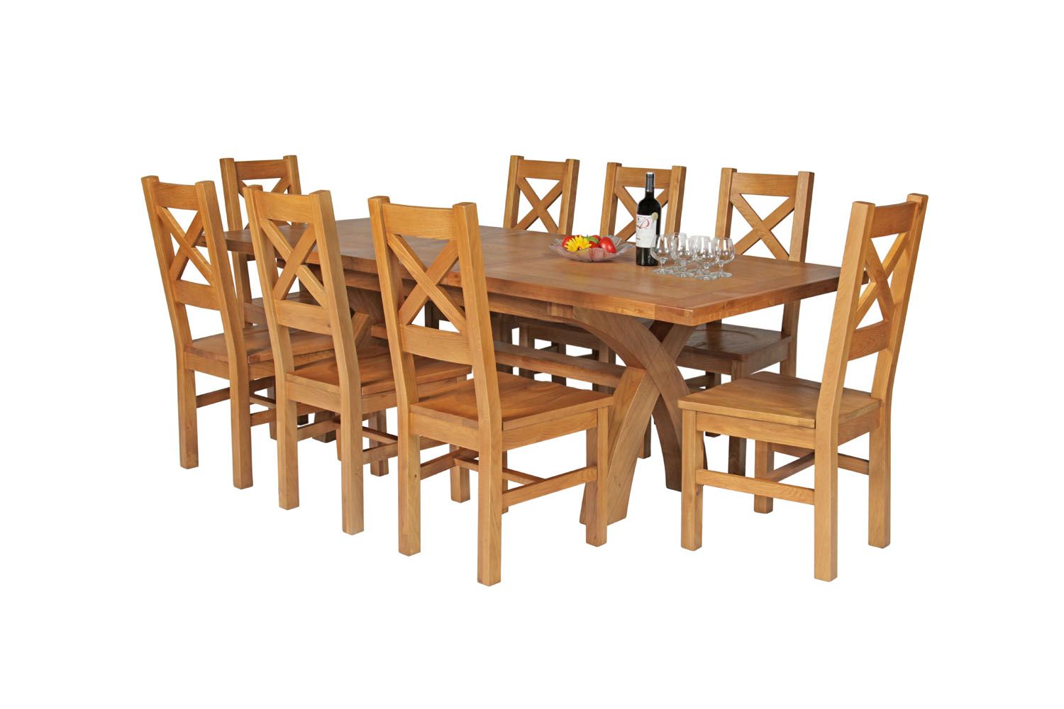Country Oak 230cm Cross Leg Square Table and 8 Windermere Timber Seat Chairs Country Oak 230cm Cross Leg Square Table and 8 Windermere Timber Seat Chairs