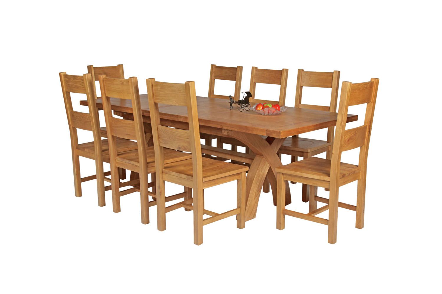 Country Oak 230cm Cross Leg Square Table and 8 Chester Timber Seat Chairs Country Oak 230cm Cross Leg Square Table and 8 Chester Timber Seat Chairs