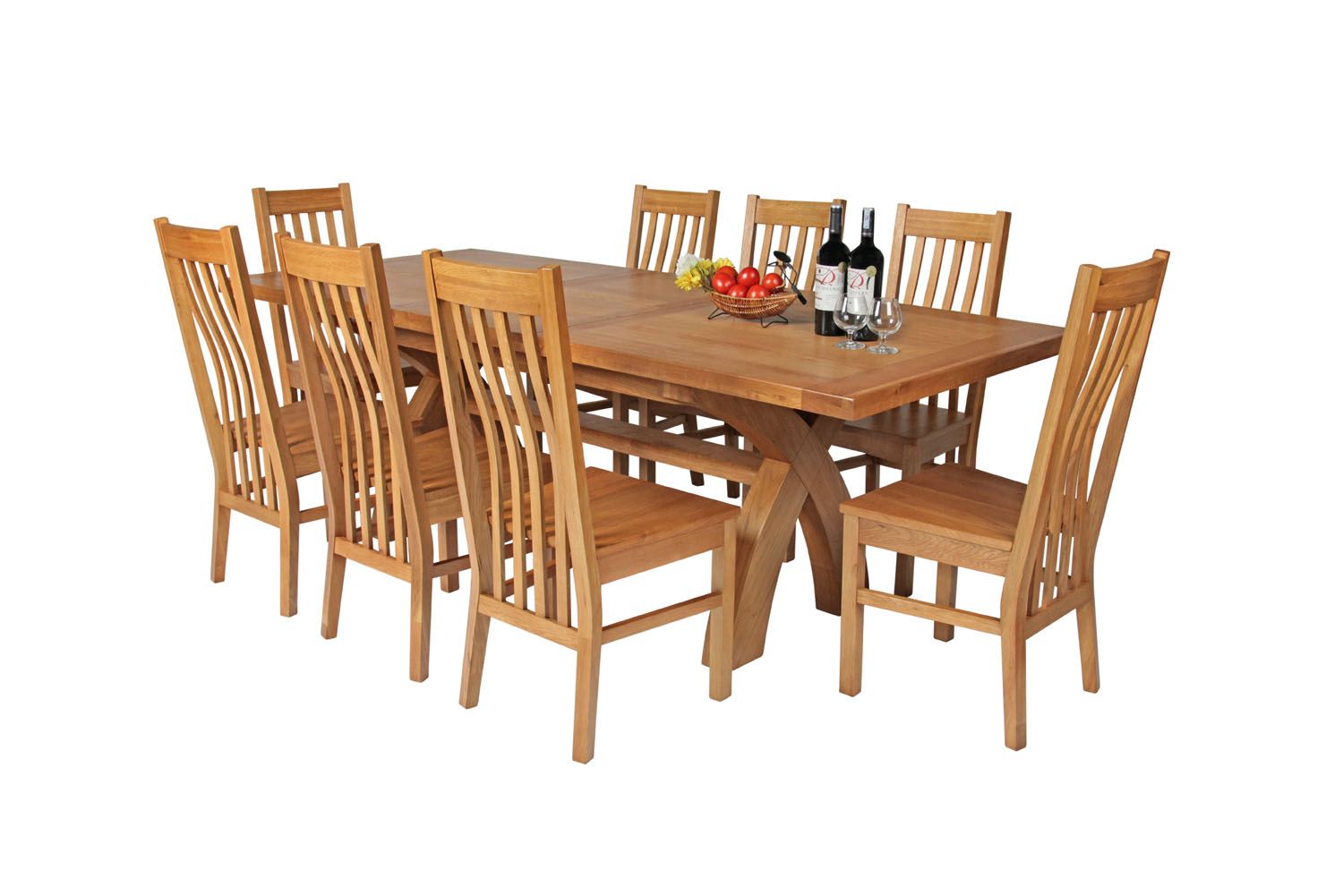 Country Oak 230cm Cross Leg Square Table and 8 Chelsea Timber Seat Chairs Country Oak 230cm Cross Leg Square Table and 8 Chelsea Timber Seat Chairs
