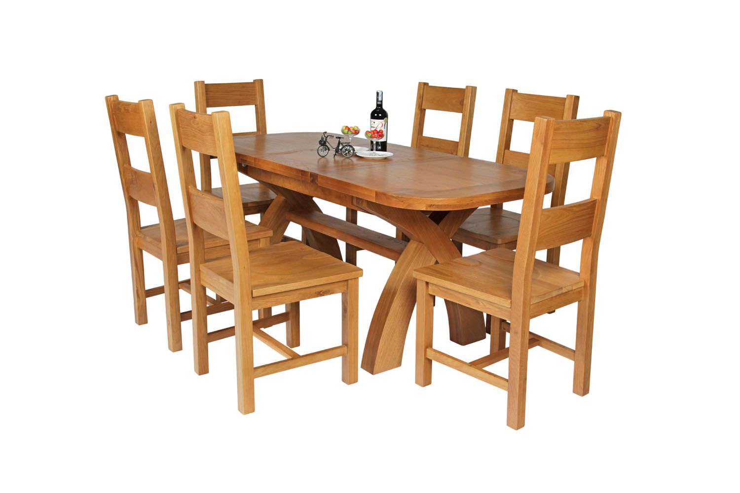 Country Oak 180cm Extending Cross Leg Oval Table and 6 Chester Timber Seat Chairs Country Oak 180cm Extending Cross Leg Oval Table and 6 Chester Timber Seat Chairs