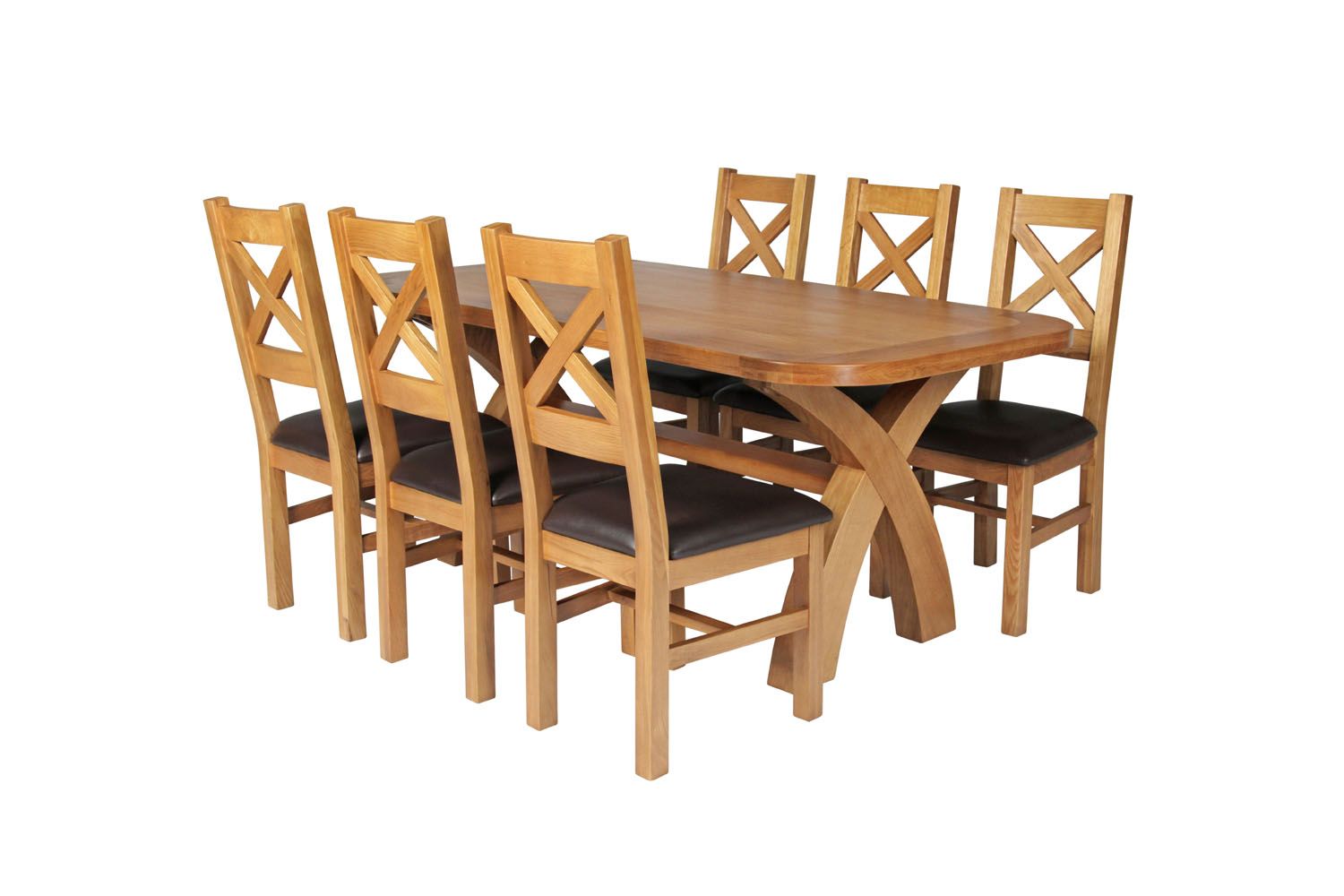 Country Oak 180cm Cross Leg Fixed Oval Table 6 Windermere Brown Leather Chairs Country Oak 180cm Cross Leg Fixed Oval Table 6 Windermere Brown Leather Chairs
