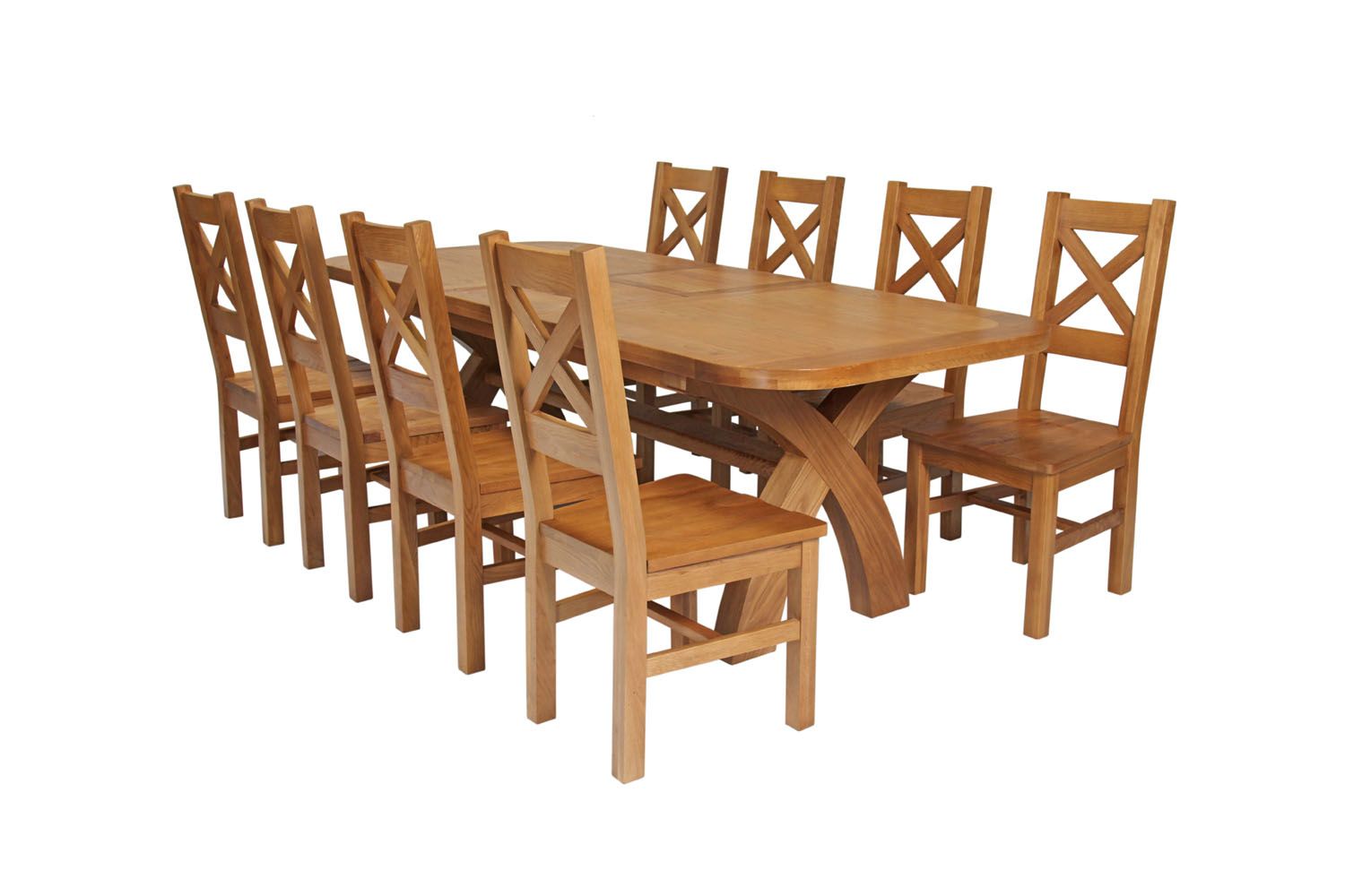Country Oak 280cm Extending Cross Leg Oval Table and 8 Windermere Timber Seat Chairs Country Oak 280cm Extending Cross Leg Oval Table and 8 Windermere Timber Seat Chairs