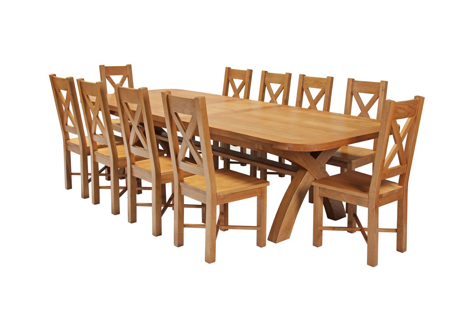 Country Oak 340cm Extending Cross Leg Oval Table and 10 Grasmere Timber Seat Chairs Country Oak 340cm Extending Cross Leg Oval Table and 10 Grasmere Timber Seat Chairs