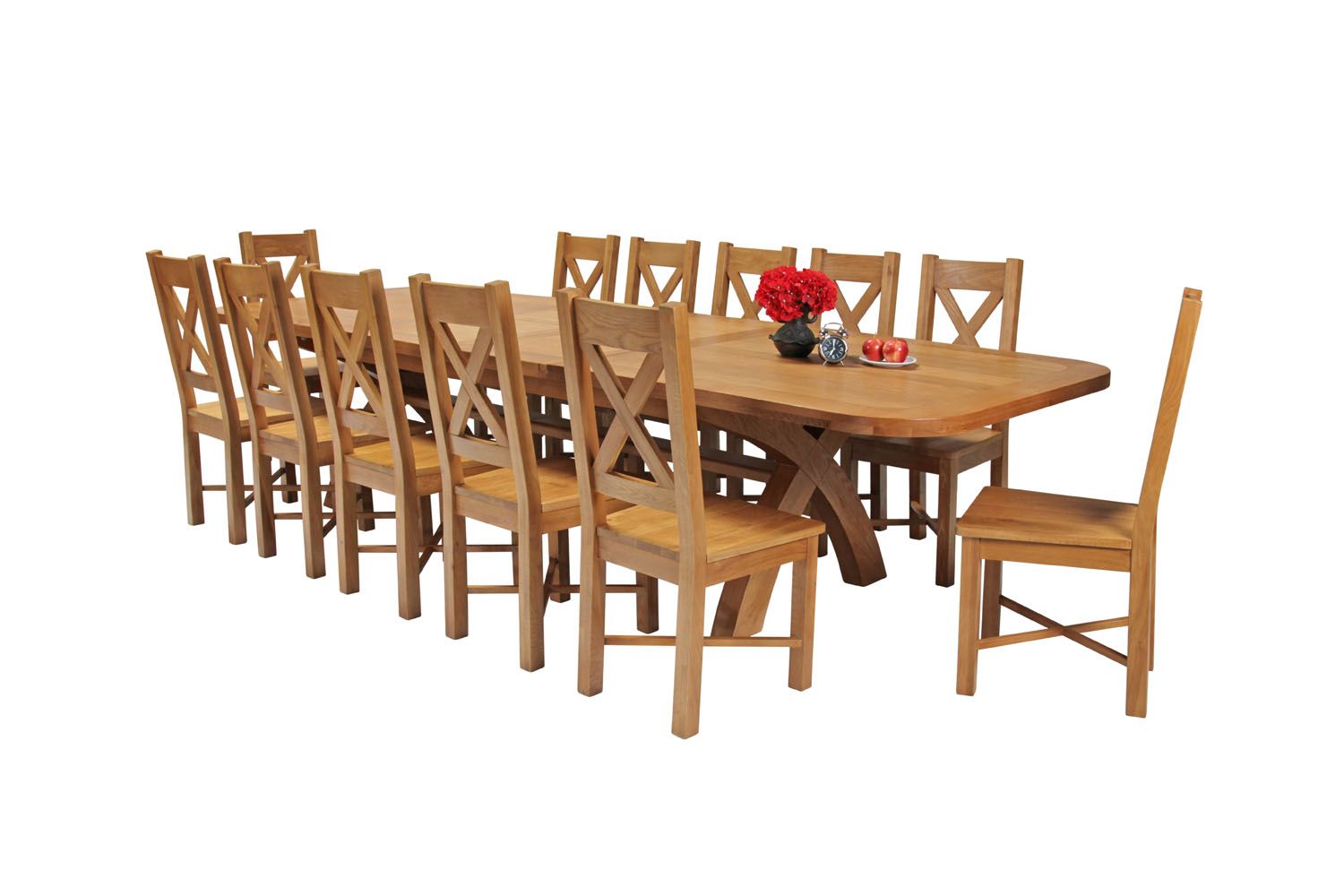 Country Oak 340cm Extending Cross Leg Oval Table and 12 Grasmere Timber Seat Chairs Country Oak 340cm Extending Cross Leg Oval Table and 12 Grasmere Timber Seat Chairs