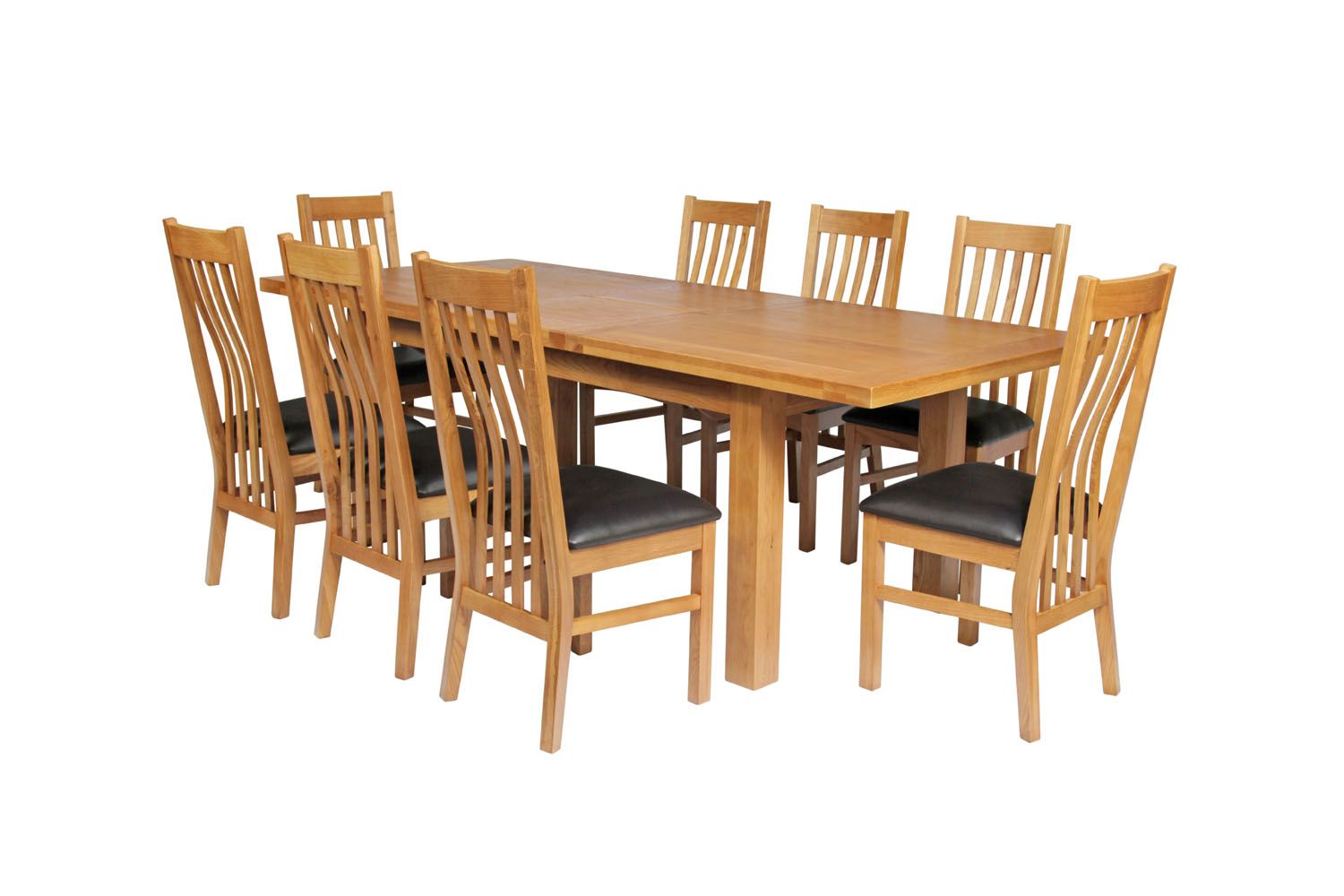 Country Oak 280cm Standard Leg Extending Table 8 Chelsea Brown Leather Chair Set - SUMMER SALE Country Oak 280cm Standard Leg Extending Table 8 Chelsea Brown Leather Chair Set - SUMMER SALE