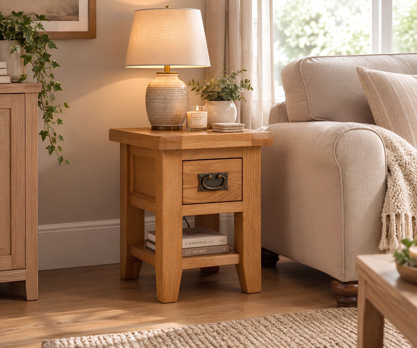 Country Oak Petite Lamp Table With Drawer Shelf - AUTUMN SALE Country Oak Petite Lamp Table With Drawer Shelf - AUTUMN SALE