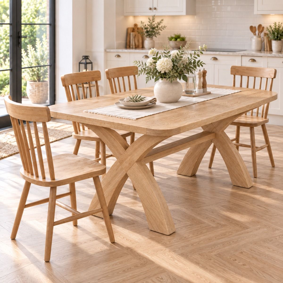 Doveridge 1.8m Whitewash Limed Oak Cross Leg Dining Table - £100 OFF AUTUMN SALE Doveridge 1.8m Whitewash Limed Oak Cross Leg Dining Table - £100 OFF AUTUMN SALE