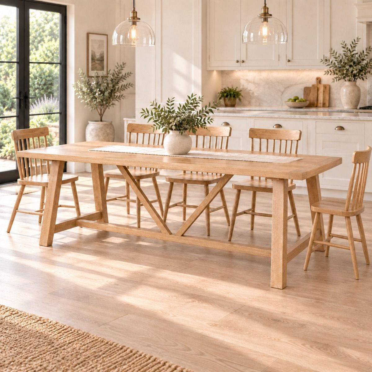 Doveridge 2.4m Whitewash Limed Oak Large Trestle Dining Table - £200 Off Autumn Sale Doveridge 2.4m Whitewash Limed Oak Large Trestle Dining Table - £200 Off Autumn Sale