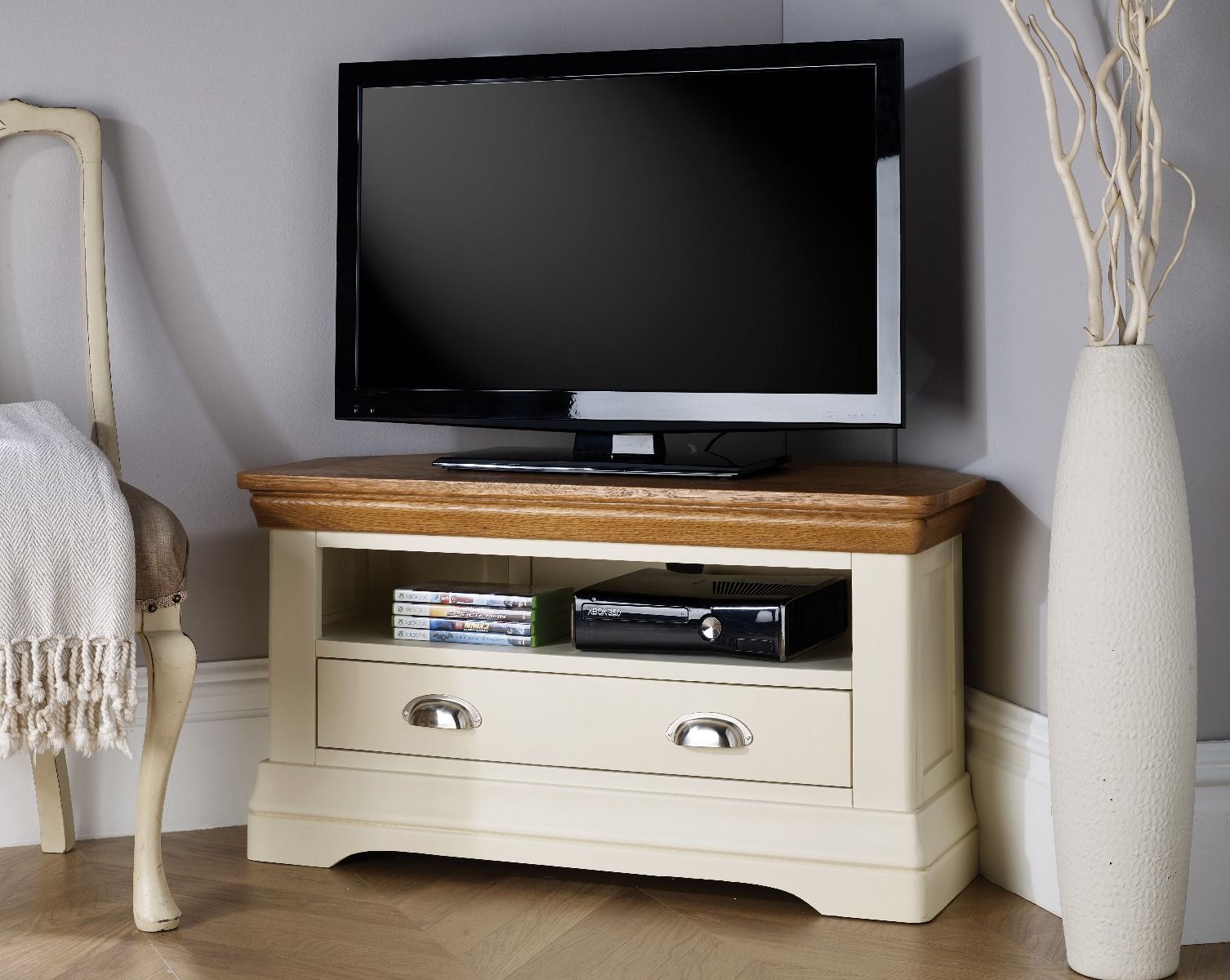 Farmhouse Cream Painted Assembled Corner TV Unit - 10% OFF SUMMER SALE