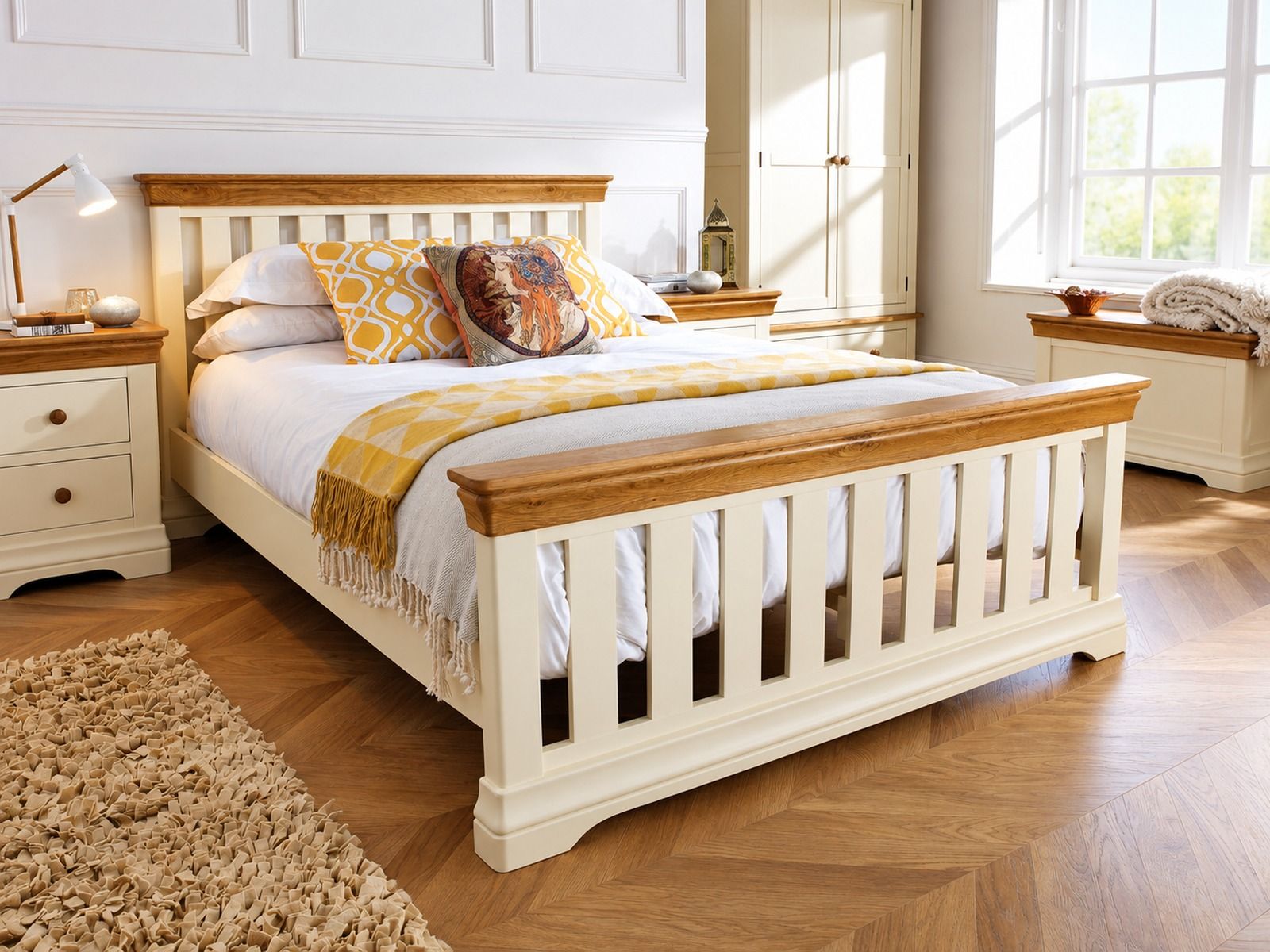 Farmhouse Country Oak & Cream Painted Slatted 5 Foot King Size Bed - 20% Off Discount Code FLASH Farmhouse Country Oak & Cream Painted Slatted 5 Foot King Size Bed - 20% Off Discount Code FLASH
