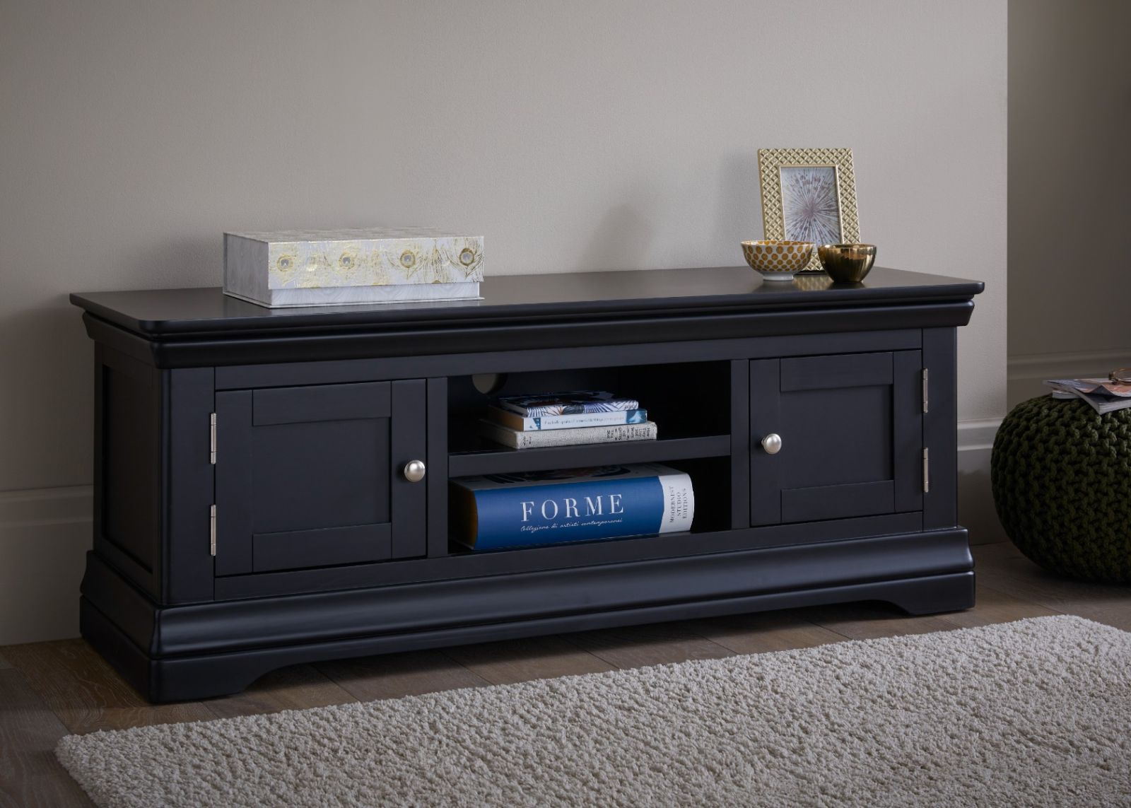 Toulouse Black Painted Large TV Unit 2 Doors and Shelf - SUMMER SALE Toulouse Black Painted Large TV Unit 2 Doors and Shelf - SUMMER SALE