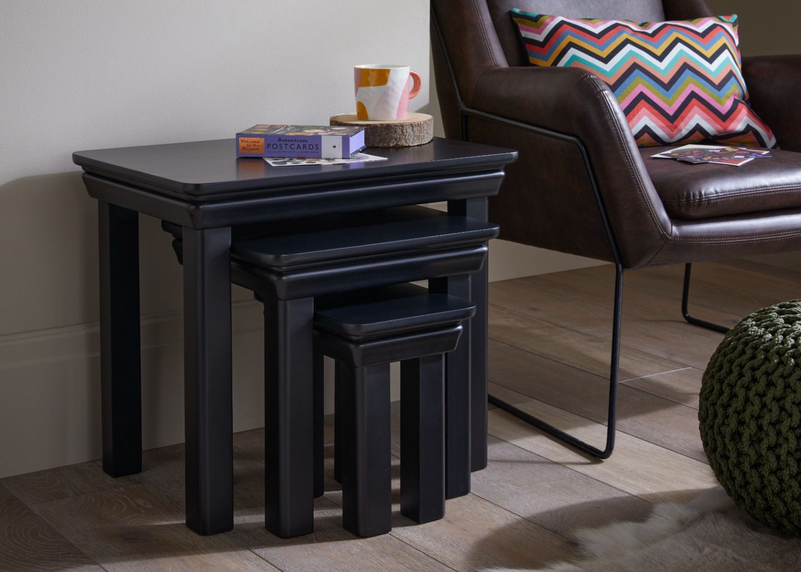 Toulouse Black Painted Fully Assembled Nest Of 3 Tables - SUMMER SALE Toulouse Black Painted Fully Assembled Nest Of 3 Tables - SUMMER SALE
