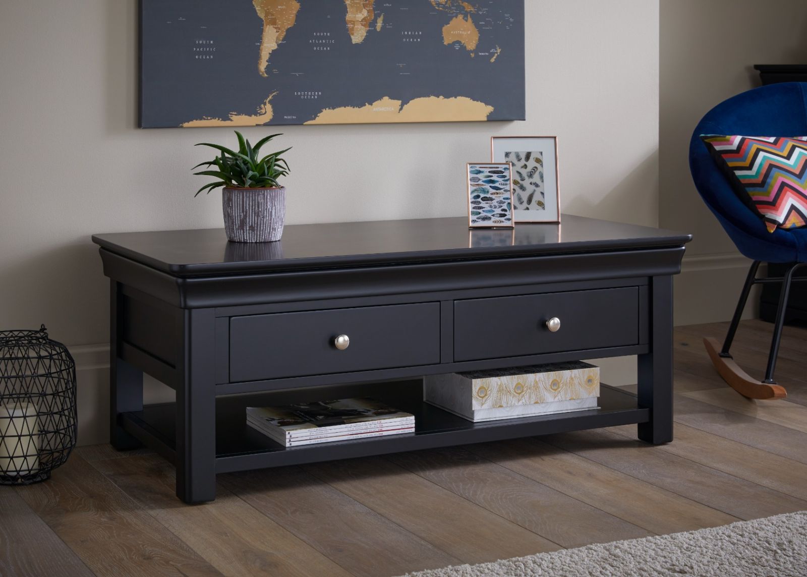 Toulouse Black Painted Large Coffee Table 4 Drawers with Shelf - £50 OFF FLASH SALE EXTENDED Toulouse Black Painted Large Coffee Table 4 Drawers with Shelf - £50 OFF FLASH SALE EXTENDED