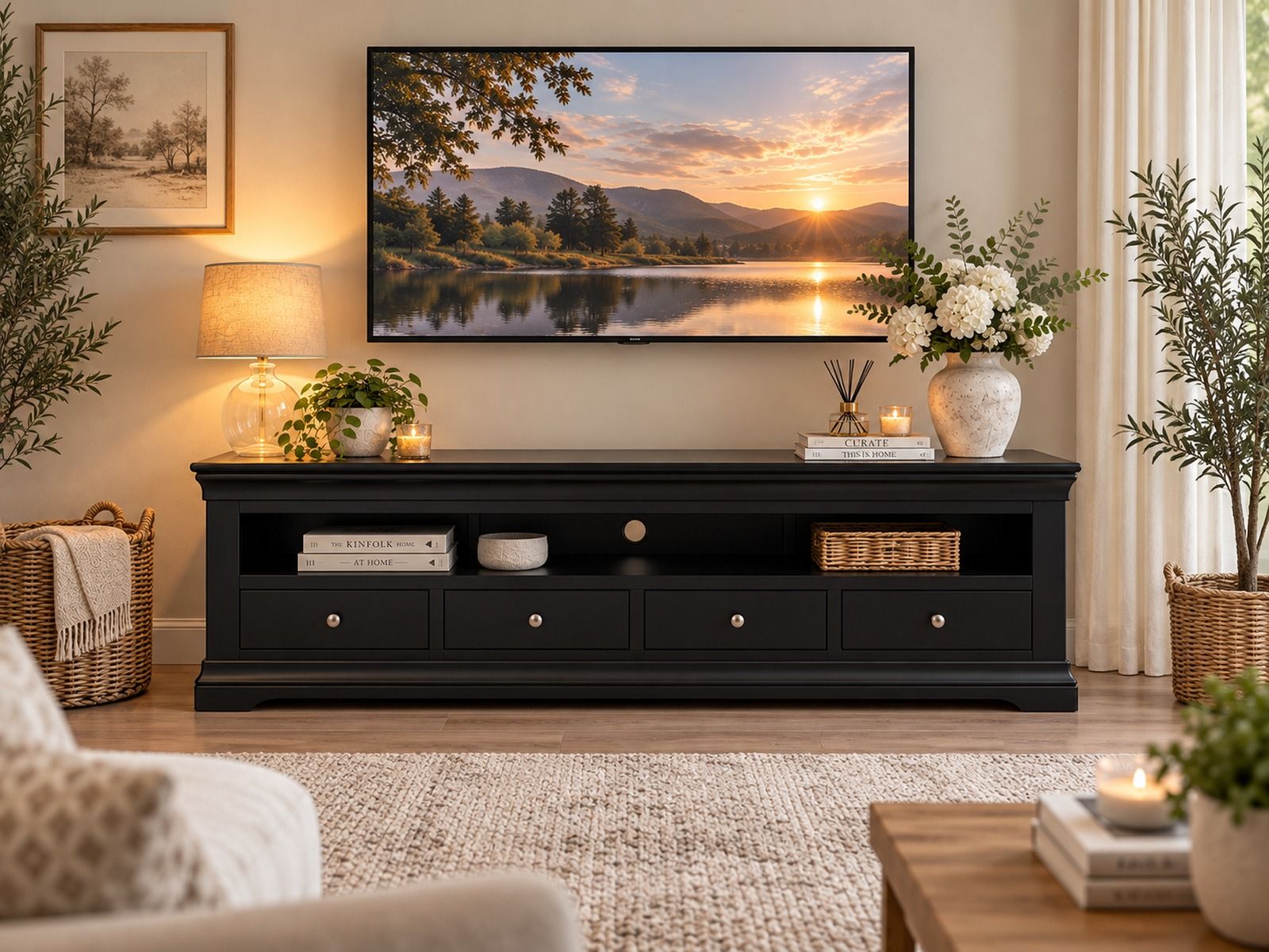 Toulouse Black Painted Grande 1.8m Large TV Unit with 4 Drawers - £60 Off Autumn Sale Toulouse Black Painted Grande 1.8m Large TV Unit with 4 Drawers - £60 Off Autumn Sale