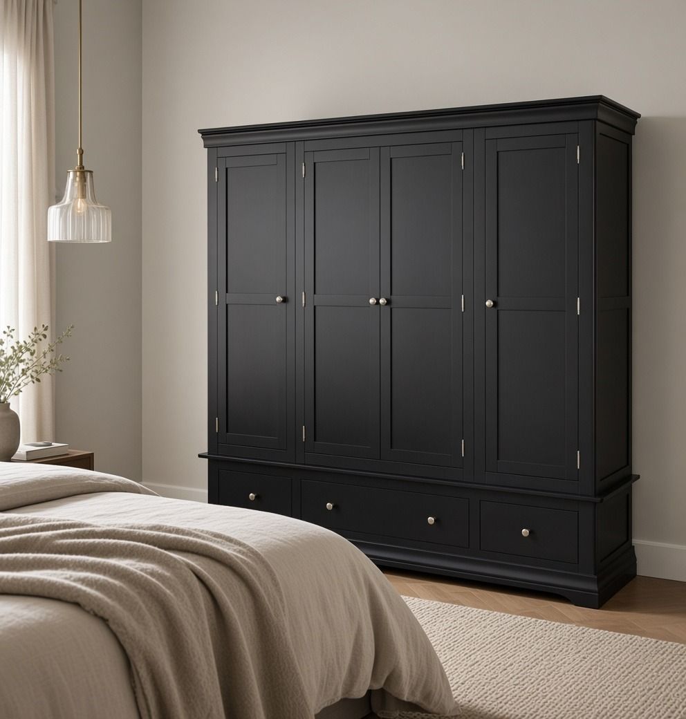 Toulouse Black Painted 4 Door Quad Extra Large Wardrobe - £200 OFF AUTUMN SALE Toulouse Black Painted 4 Door Quad Extra Large Wardrobe - £200 OFF AUTUMN SALE