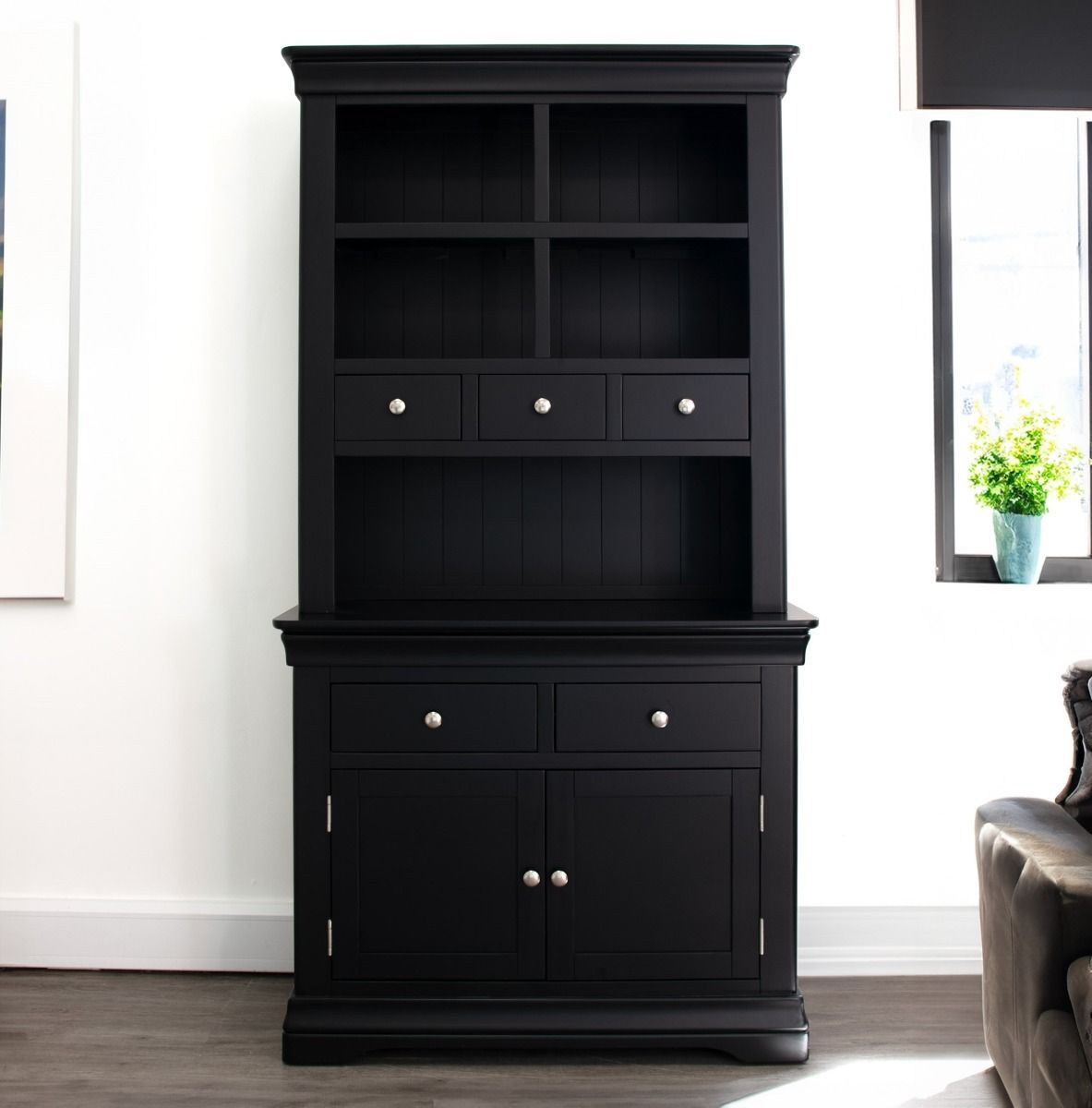 Toulouse Black Painted 100cm Buffet and Hutch Dresser Display Unit - SUMMER SALE Toulouse Black Painted 100cm Buffet and Hutch Dresser Display Unit - SUMMER SALE
