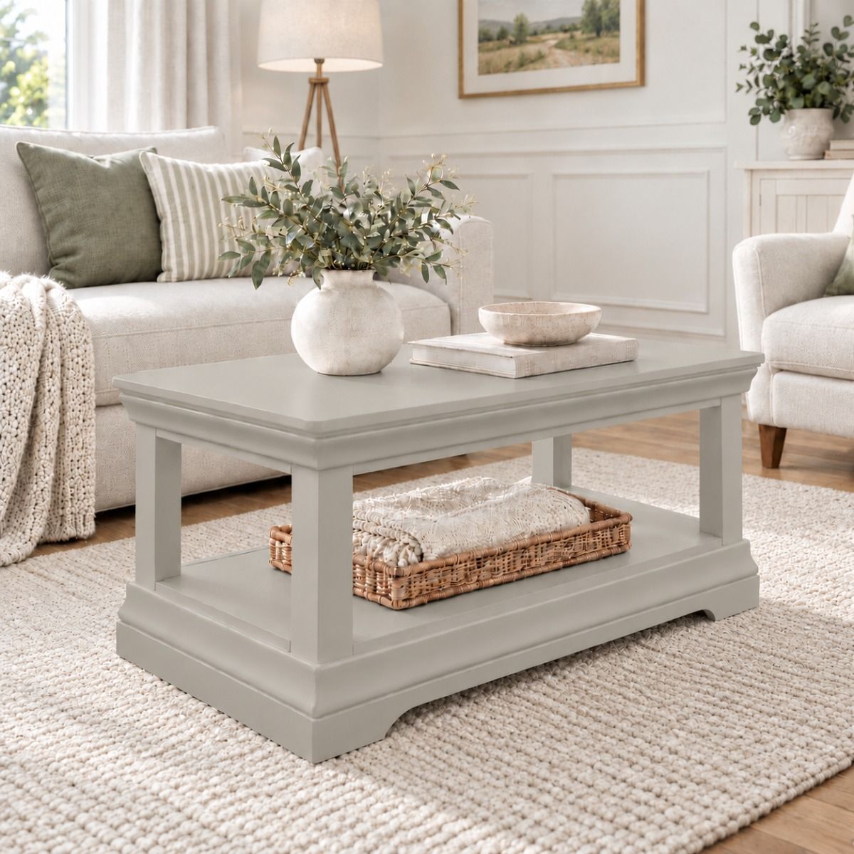 Toulouse Grey Painted Assembled Coffee Table with Shelf - 10% OFF AUTUMN SALE Toulouse Grey Painted Assembled Coffee Table with Shelf - 10% OFF AUTUMN SALE