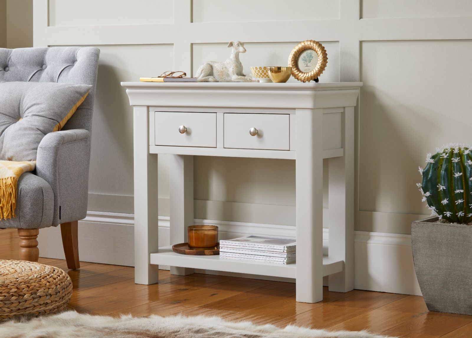 Toulouse Grey Painted Hallway Console Table 2 Drawers - £50 OFF SUMMER SALE Toulouse Grey Painted Hallway Console Table 2 Drawers - £50 OFF SUMMER SALE