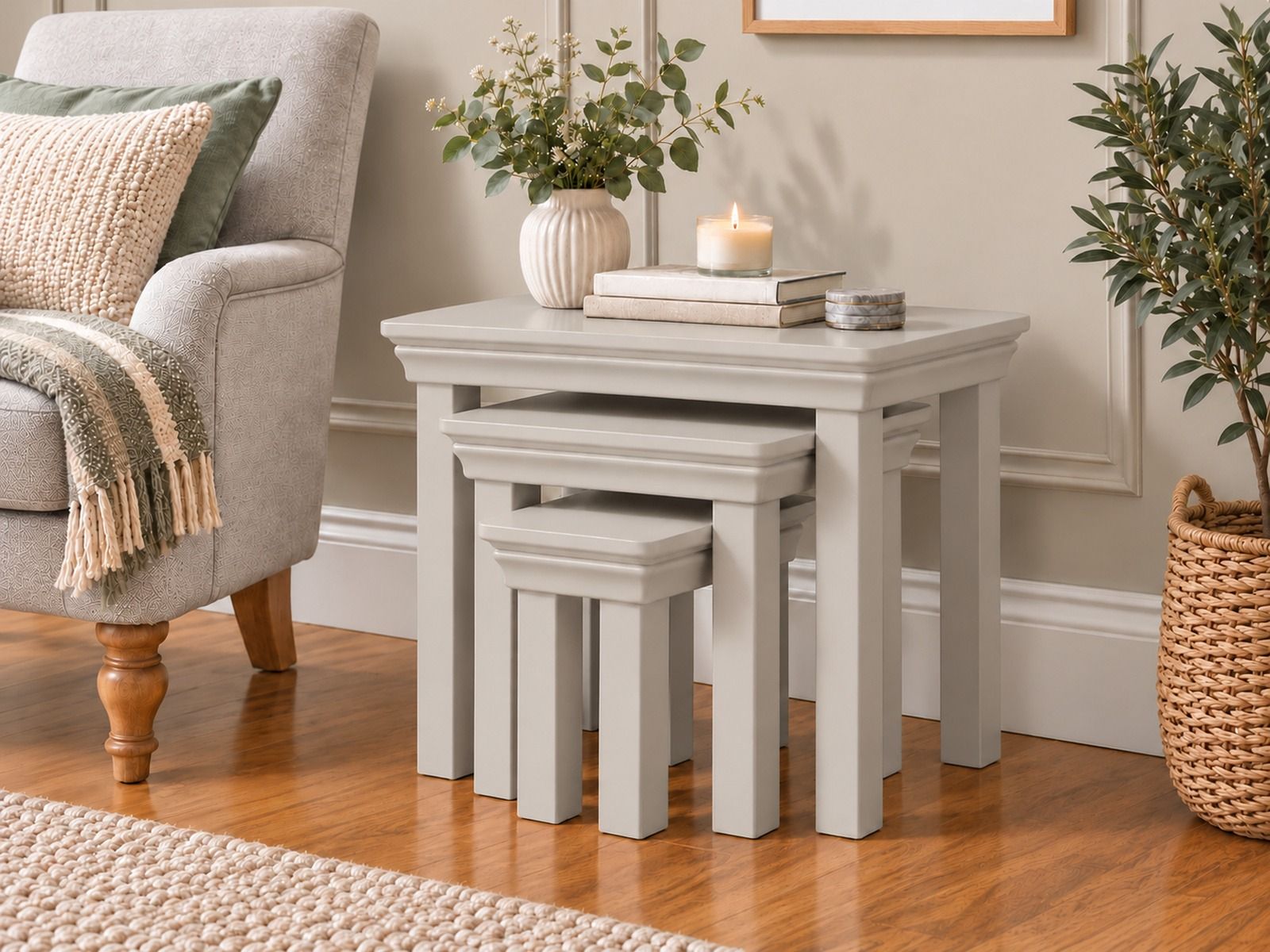 Toulouse Grey Painted Nest Of Three Tables Fully Assembled - £20 OFF AUTUMN SALE Toulouse Grey Painted Nest Of Three Tables Fully Assembled - £20 OFF AUTUMN SALE