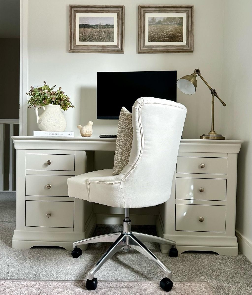 Toulouse Double Pedestal Grey Painted Large Dressing Table / Desk - 20% Off Discount Code FLASH