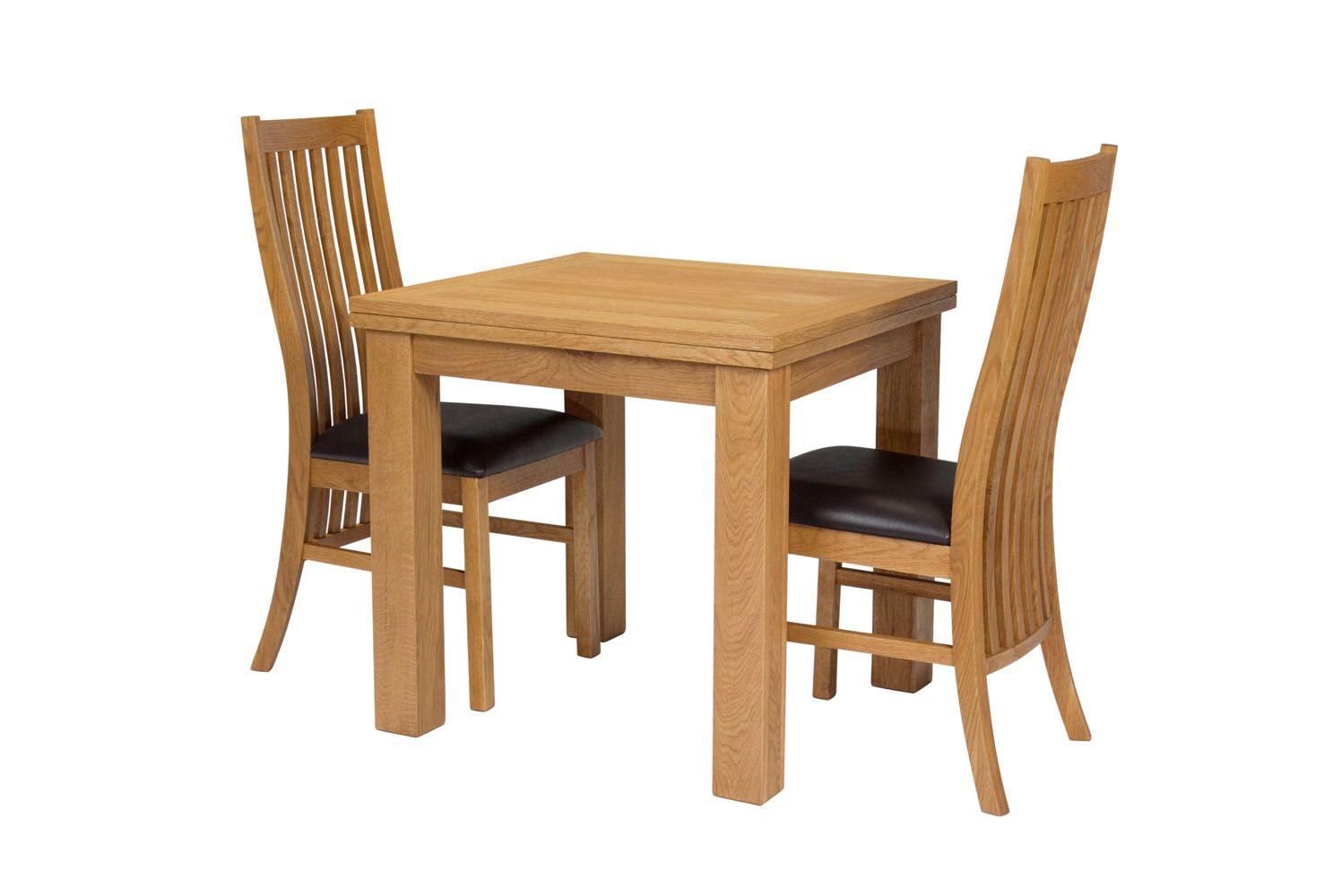 Lichfield Flip Top 80cm to 160cm Oak Table 2 Lichfield Brown Leather Oak Chair Set Lichfield Flip Top 80cm to 160cm Oak Table 2 Lichfield Brown Leather Oak Chair Set