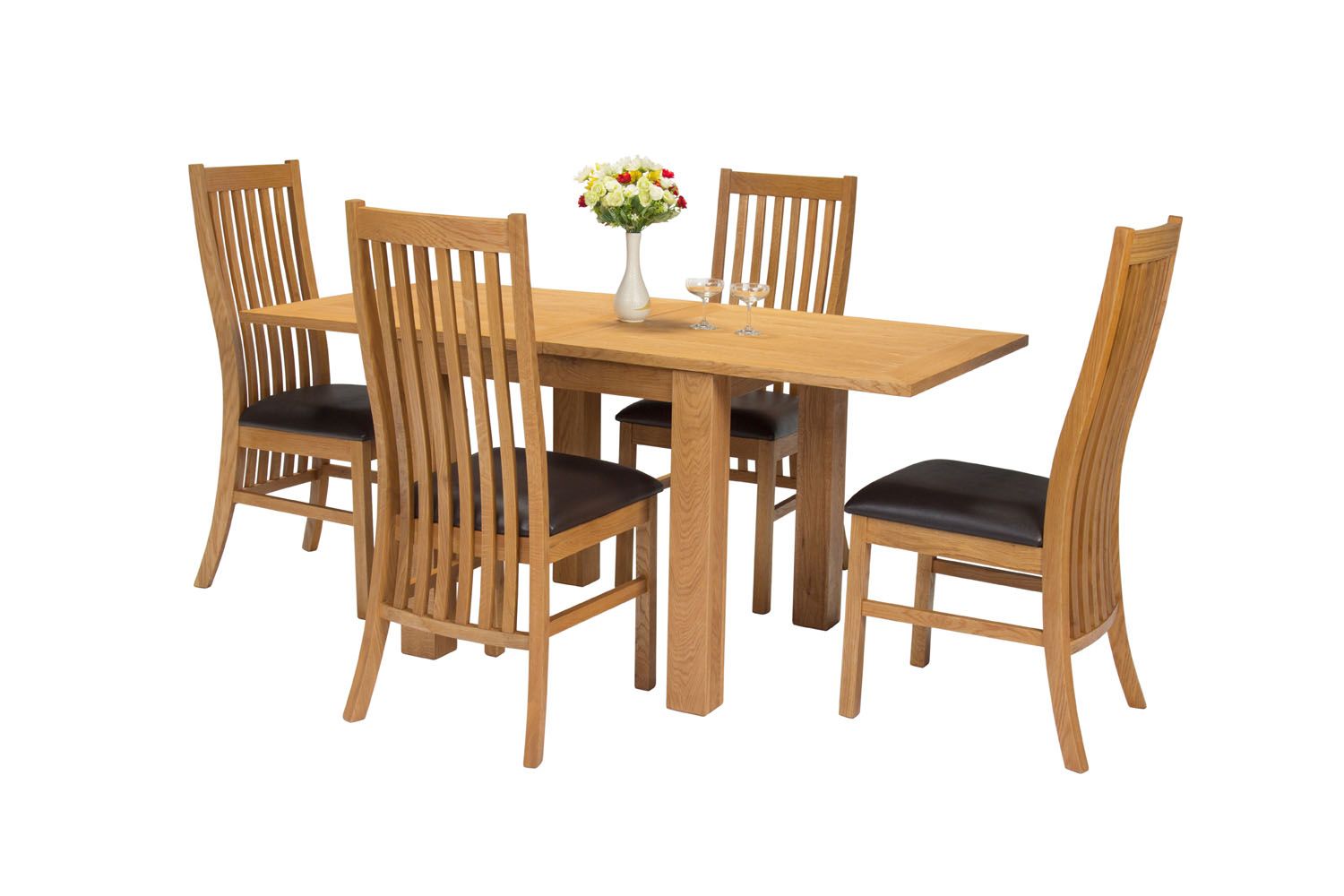 Lichfield Flip Top 80cm to 160cm Oak Table 4 Lichfield Brown Leather Oak Chair Set Lichfield Flip Top 80cm to 160cm Oak Table 4 Lichfield Brown Leather Oak Chair Set