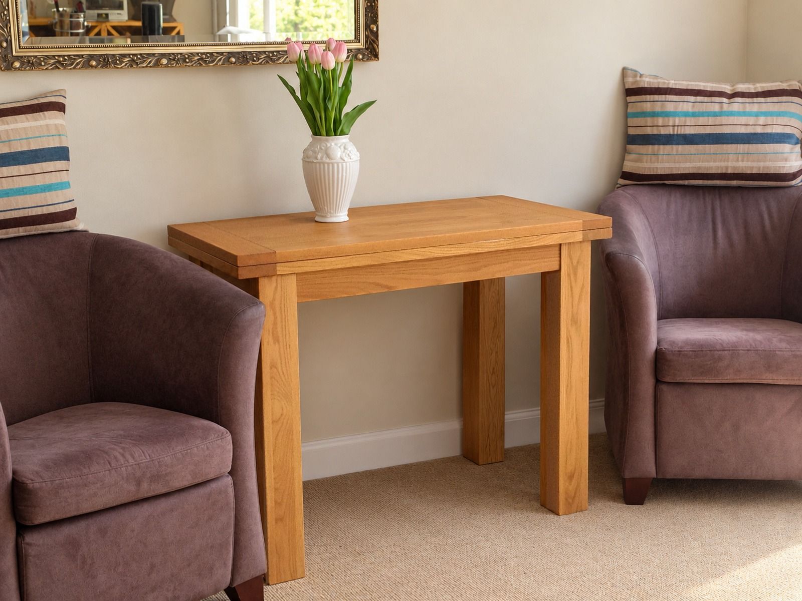 Lichfield 100cm x 50cm Flip Top Square Oak Dining Table - AUTUMN SALE Lichfield 100cm x 50cm Flip Top Square Oak Dining Table - AUTUMN SALE