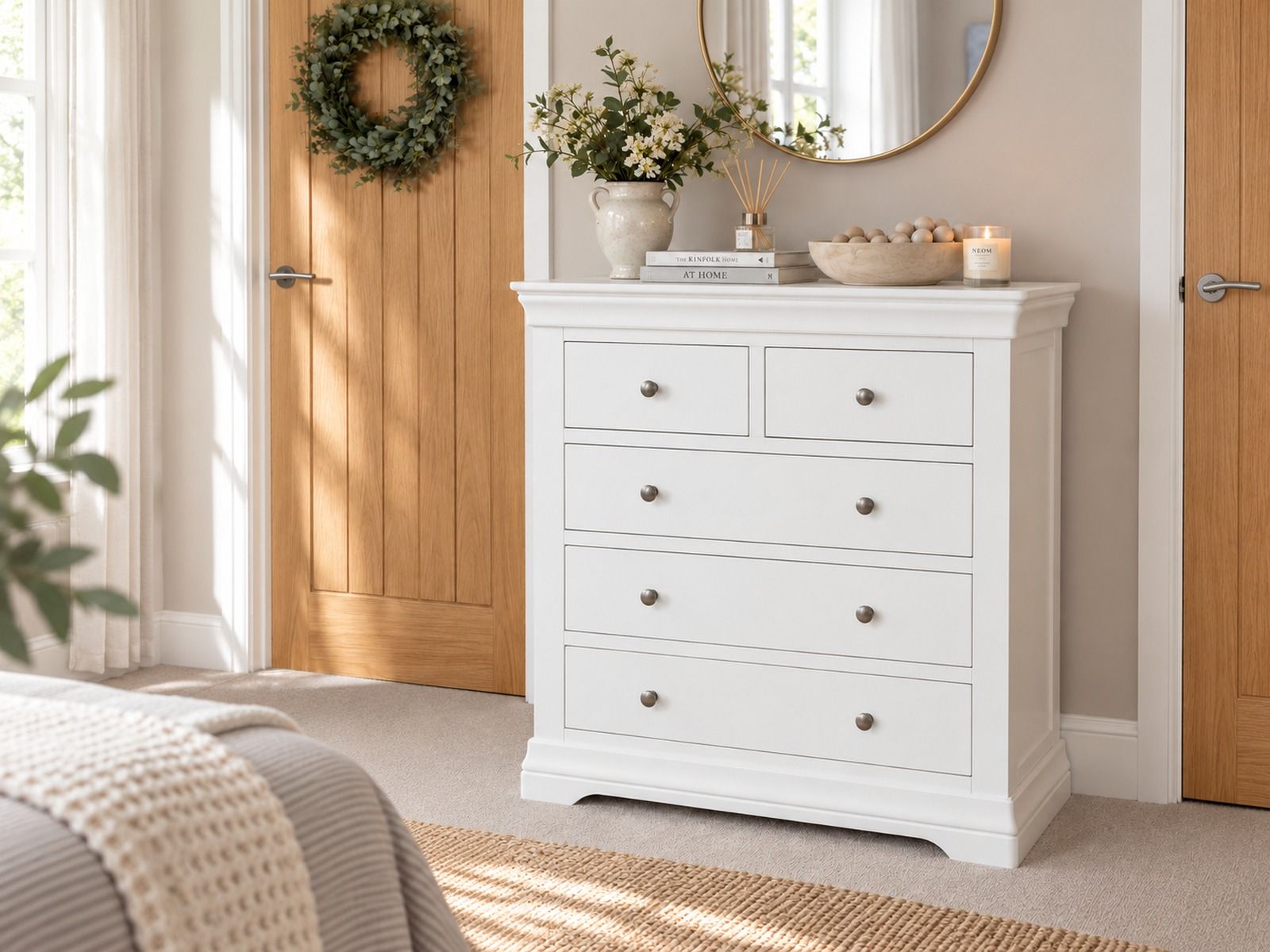 Toulouse White Painted 2 Over 3 Chest of Drawers - Fully Assembled - £50 OFF AUTUMN SALE Toulouse White Painted 2 Over 3 Chest of Drawers - Fully Assembled - £50 OFF AUTUMN SALE