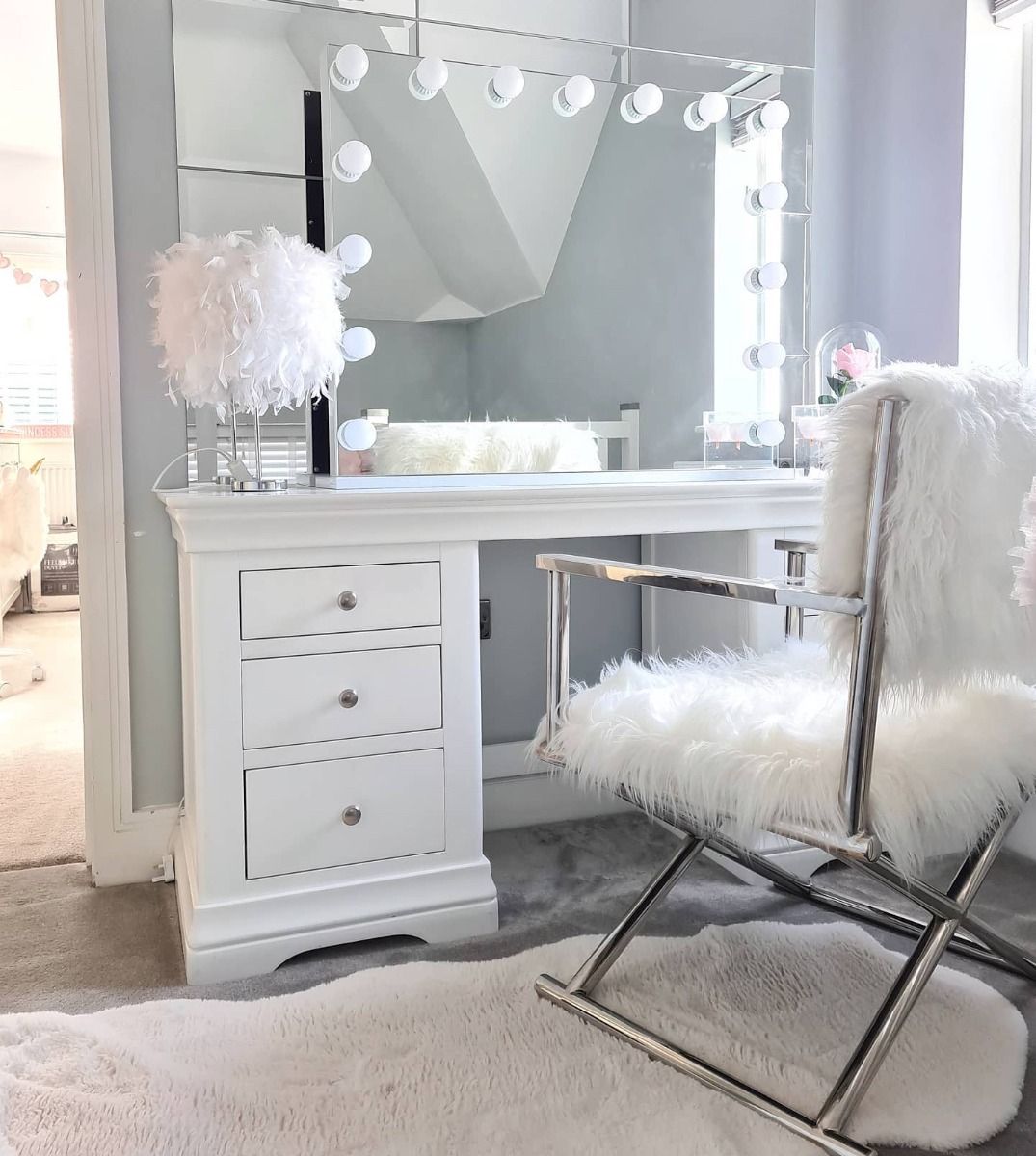 Toulouse White Painted Double Pedestal Large Dressing Table / Home Office Desk - 20% Off Discount Code FLASH
