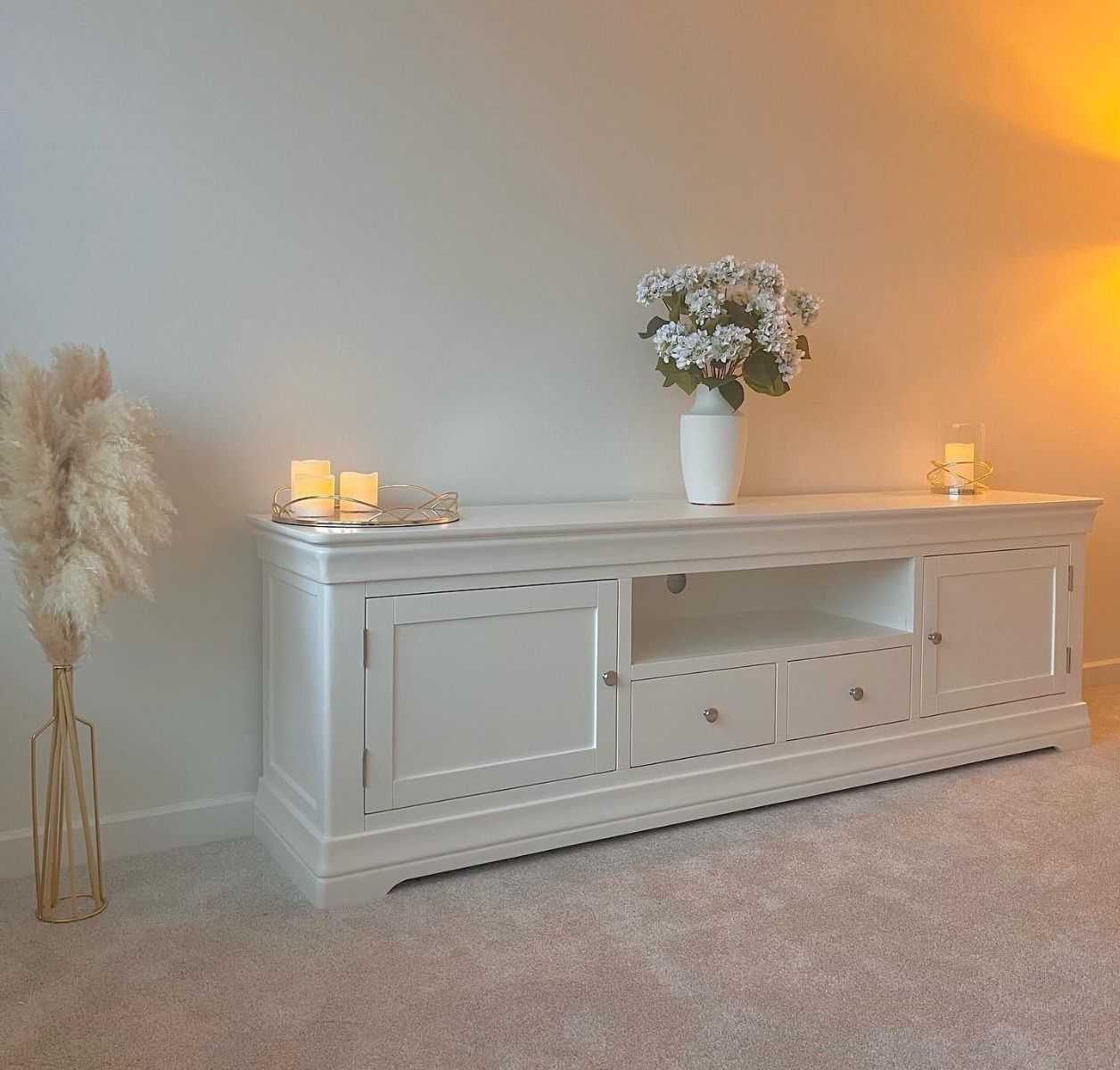 Toulouse White Painted Grande 210cm Extra Large Assembled TV Unit - 20% Off Discount Code FLASH