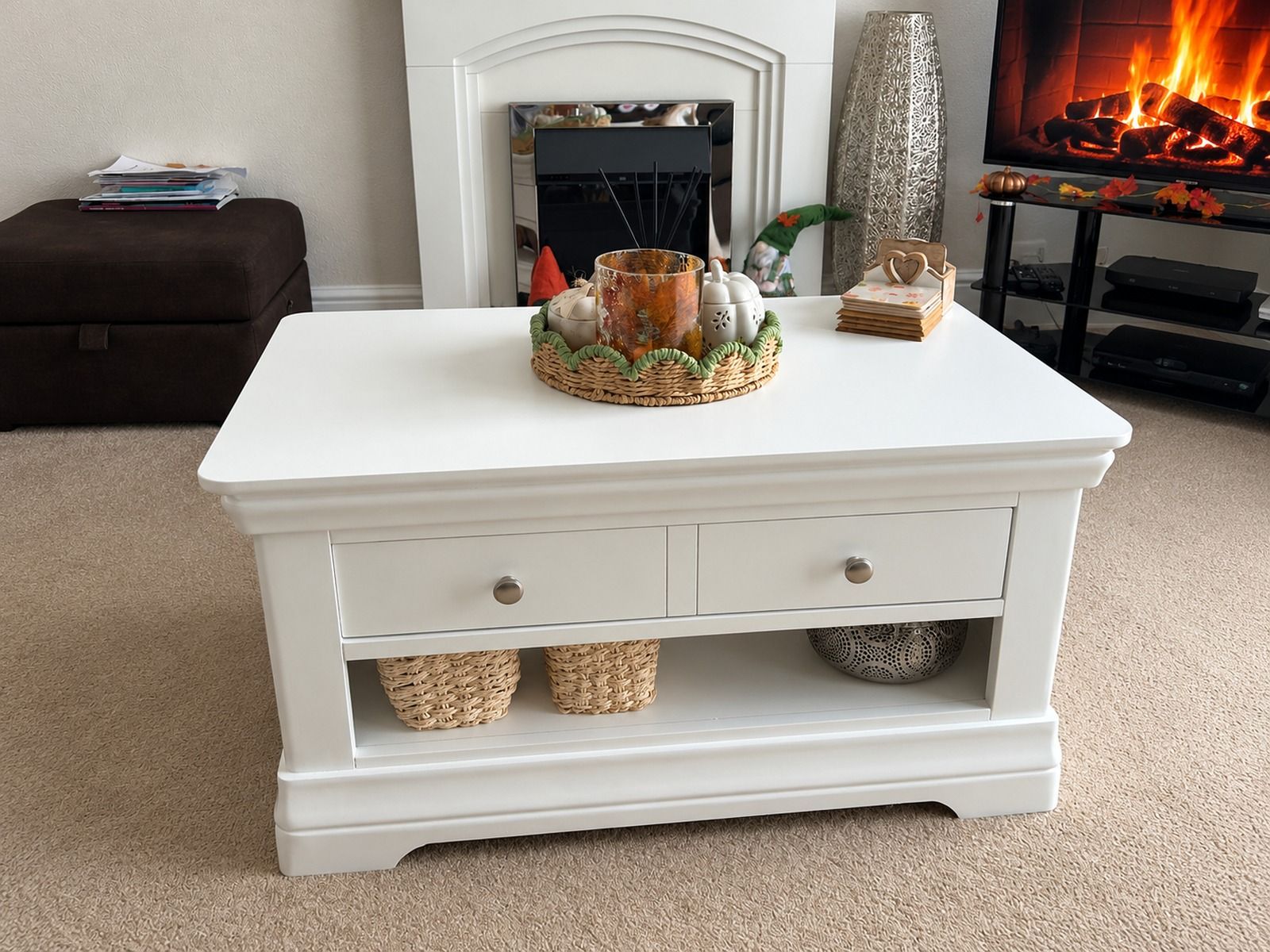 Toulouse White Painted Coffee Table with Single Drawer - AUTUMN SALE Toulouse White Painted Coffee Table with Single Drawer - AUTUMN SALE