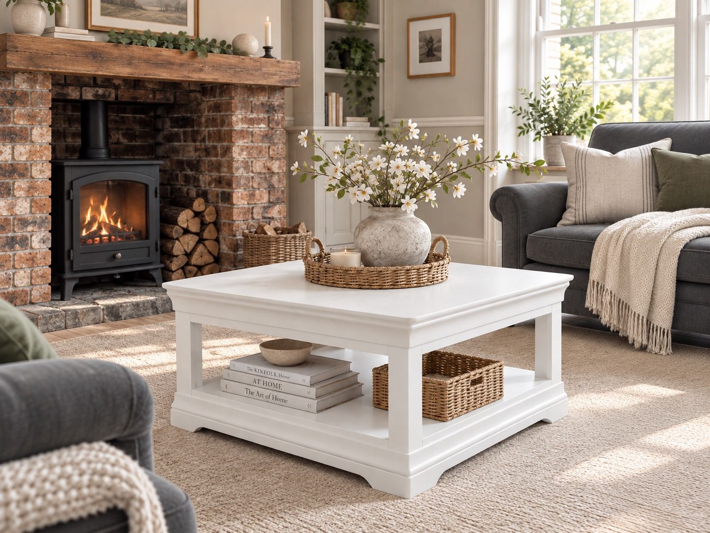 Toulouse White Painted 90cm Square Coffee Table With Shelf - AUTUMN SALE Toulouse White Painted 90cm Square Coffee Table With Shelf - AUTUMN SALE