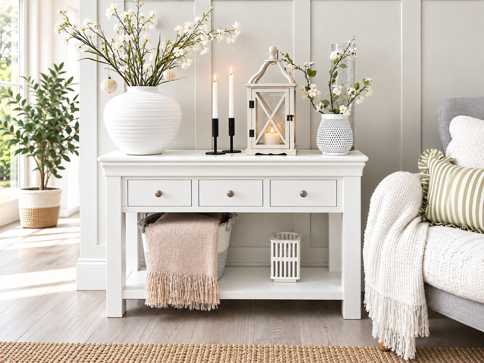 Toulouse White Painted Large 3 Drawer Console Table Fully Assembled - £50 OFF AUTUMN SALE Toulouse White Painted Large 3 Drawer Console Table Fully Assembled - £50 OFF AUTUMN SALE