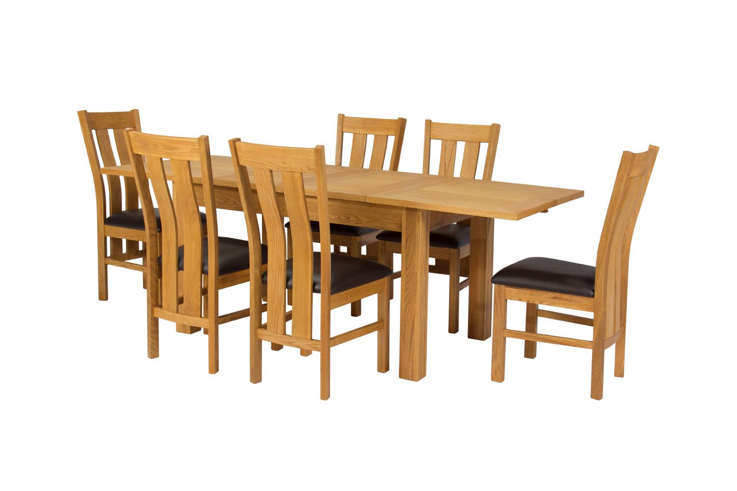 Lichfield 210cm Double Extending Table 6 Churchill Brown Leather Chair Set - SUMMER SALE Lichfield 210cm Double Extending Table 6 Churchill Brown Leather Chair Set - SUMMER SALE