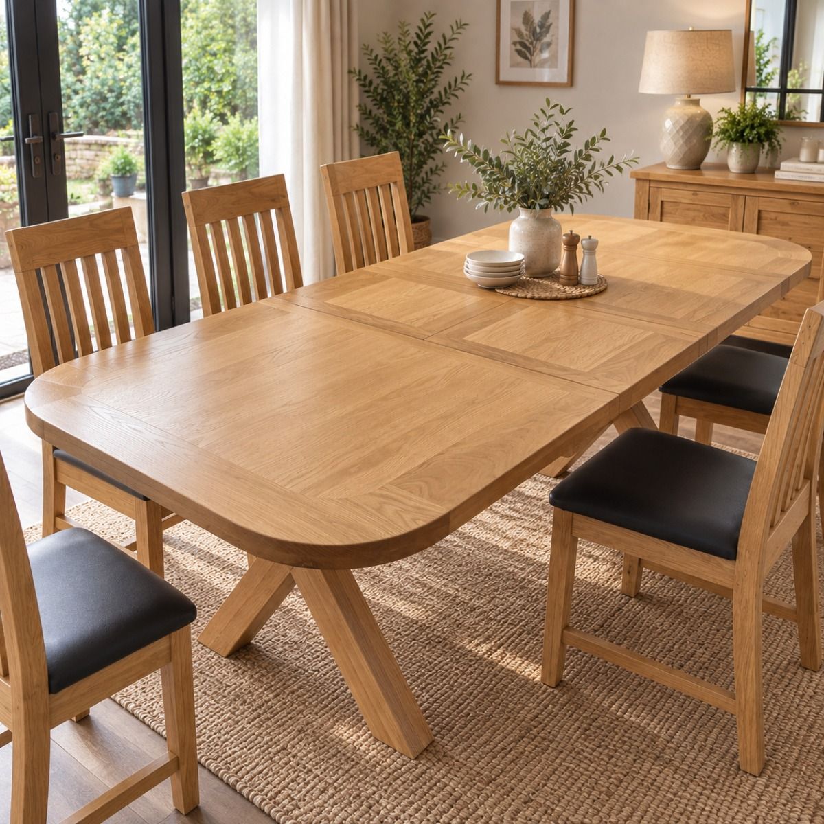 Provence 1.6m to 2.0m Cross Leg Oak Extending Dining Table with Oval Corners - £100 OFF AUTUMN SALE