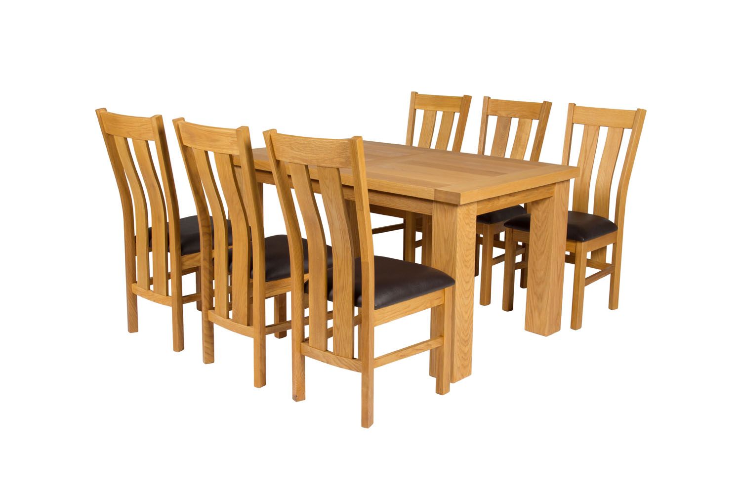 Riga 140cm Oak Table 6 Churchill Brown Leather Oak Chair Set Riga 140cm Oak Table 6 Churchill Brown Leather Oak Chair Set