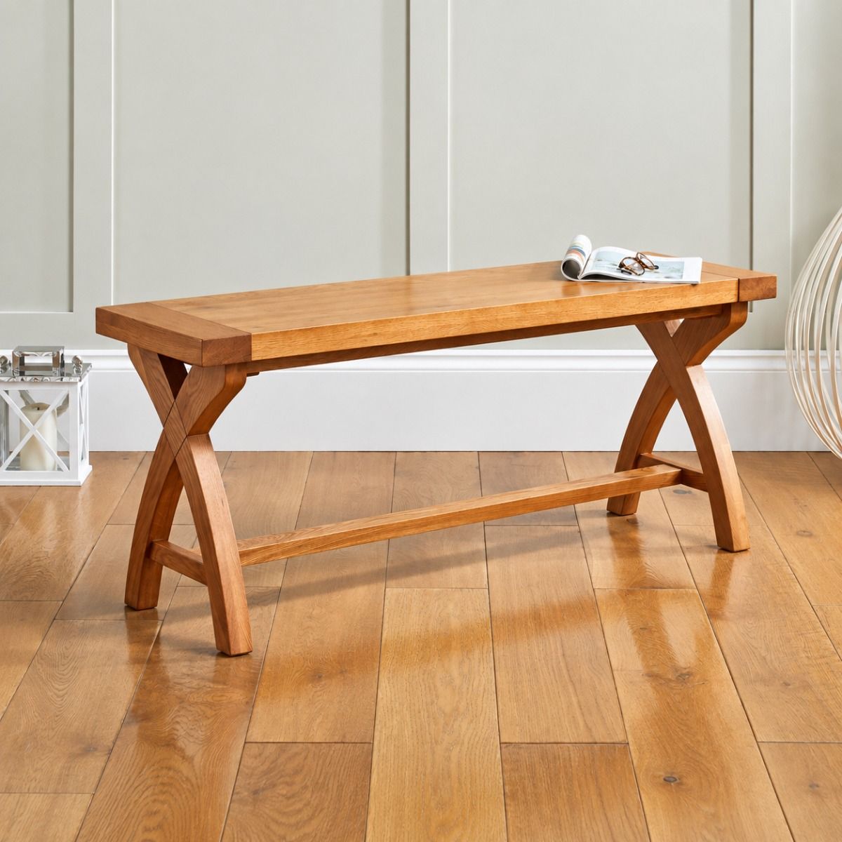 Country Oak 1.2m Cross Leg Dining Bench - £50 OFF FLASH SALE Country Oak 1.2m Cross Leg Dining Bench - £50 OFF FLASH SALE