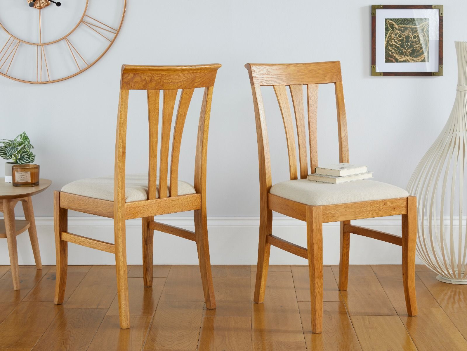 Victoria Solid Oak Dining Chair with Beige Linen Fabric pads - 10% OFF SUMMER SALE Victoria Solid Oak Dining Chair with Beige Linen Fabric pads - 10% OFF SUMMER SALE