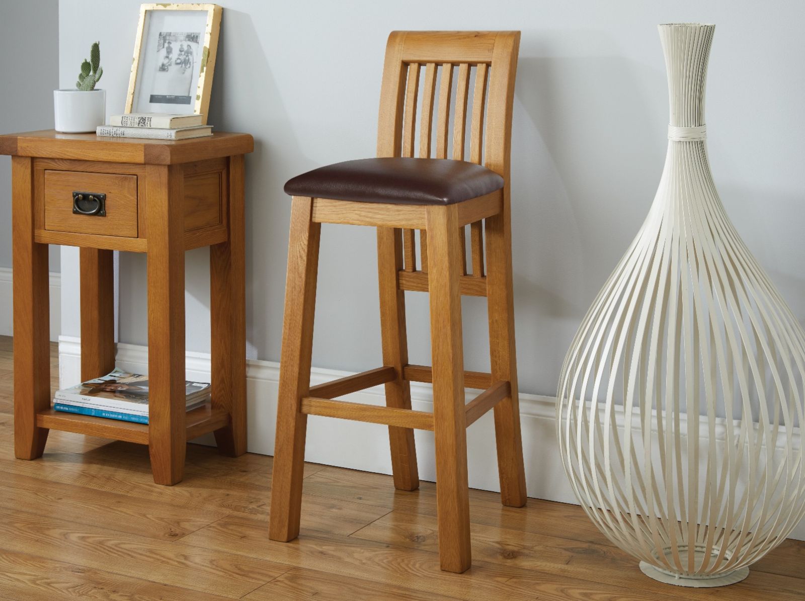 Westfield Oak Kitchen Stool with Brown Leather Seat Pad - £50 OFF FLASH SALE Westfield Oak Kitchen Stool with Brown Leather Seat Pad - £50 OFF FLASH SALE